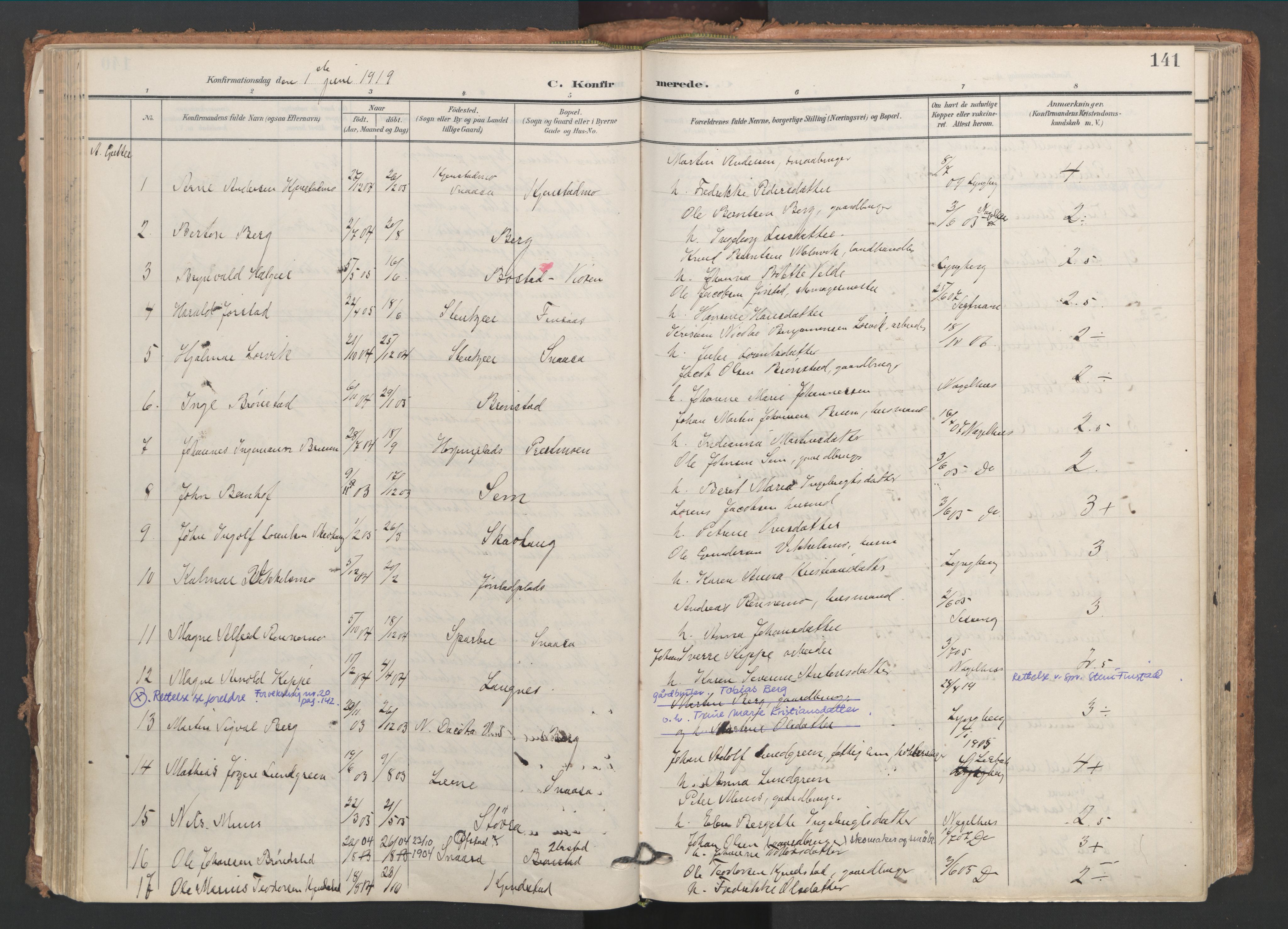 Ministerialprotokoller, klokkerbøker og fødselsregistre - Nord-Trøndelag, SAT/A-1458/749/L0477: Parish register (official) no. 749A11, 1902-1927, p. 141