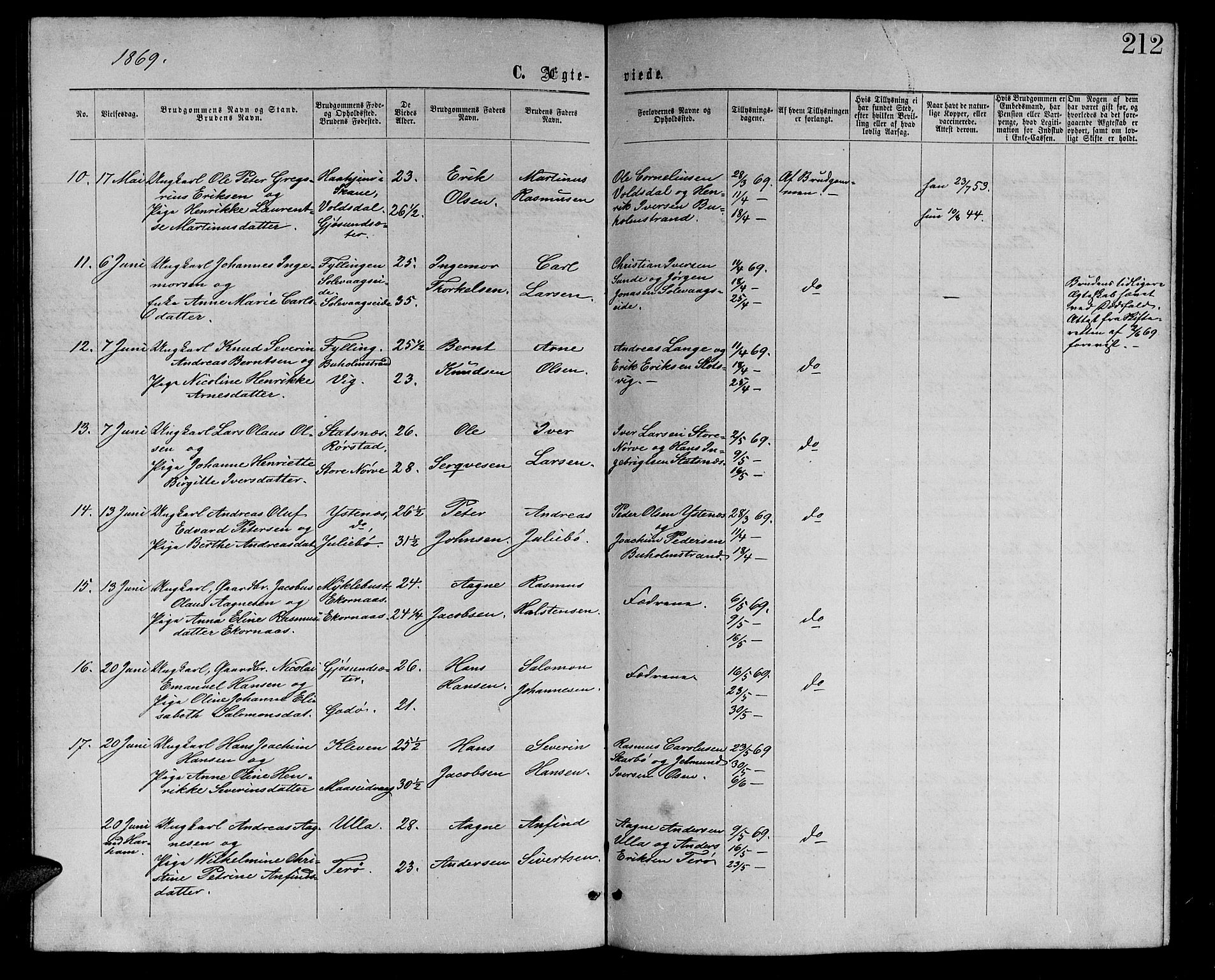 Ministerialprotokoller, klokkerbøker og fødselsregistre - Møre og Romsdal, AV/SAT-A-1454/528/L0428: Parish register (copy) no. 528C09, 1864-1880, p. 212