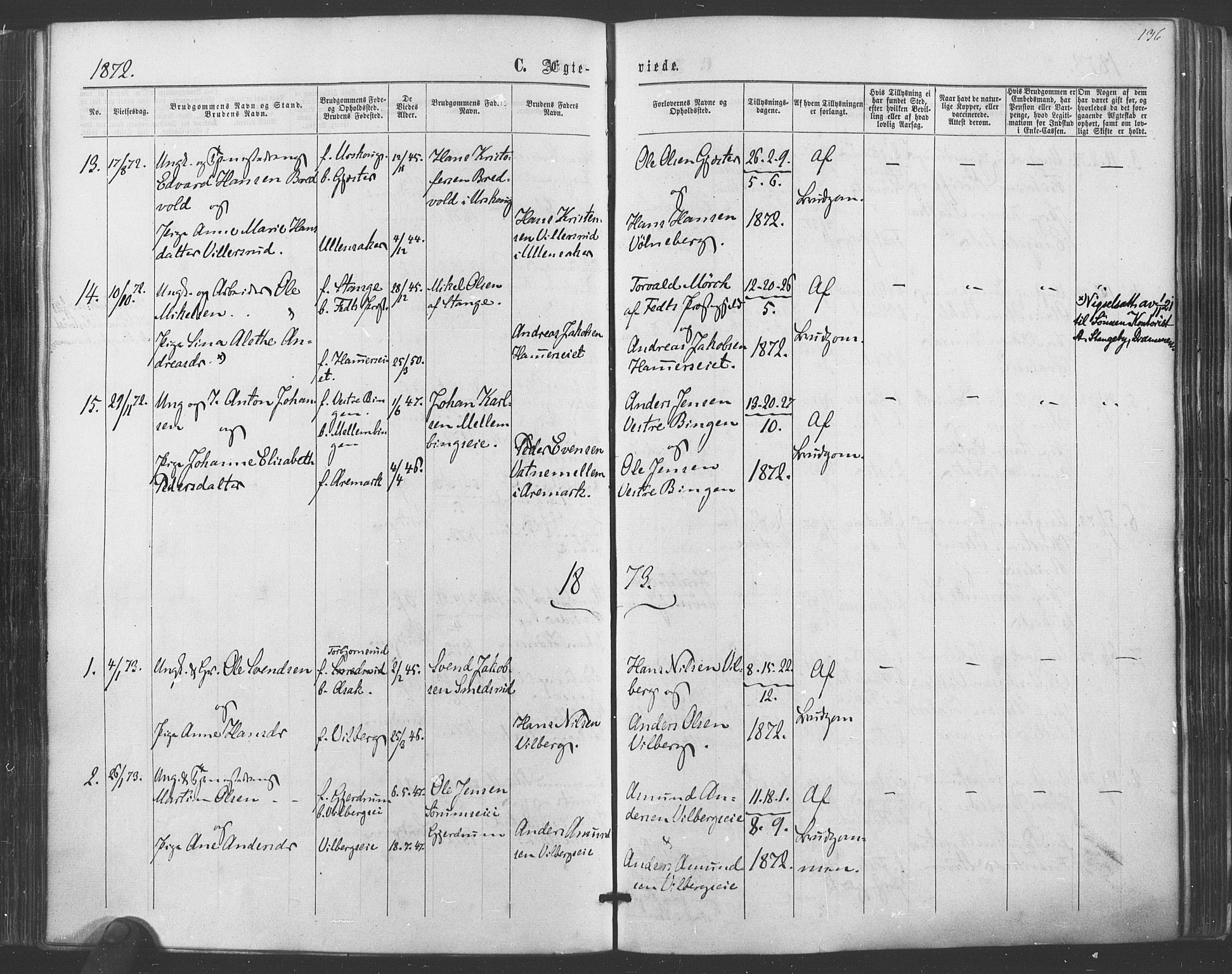 Sørum prestekontor Kirkebøker, SAO/A-10303/F/Fa/L0006: Parish register (official) no. I 6, 1864-1877, p. 136