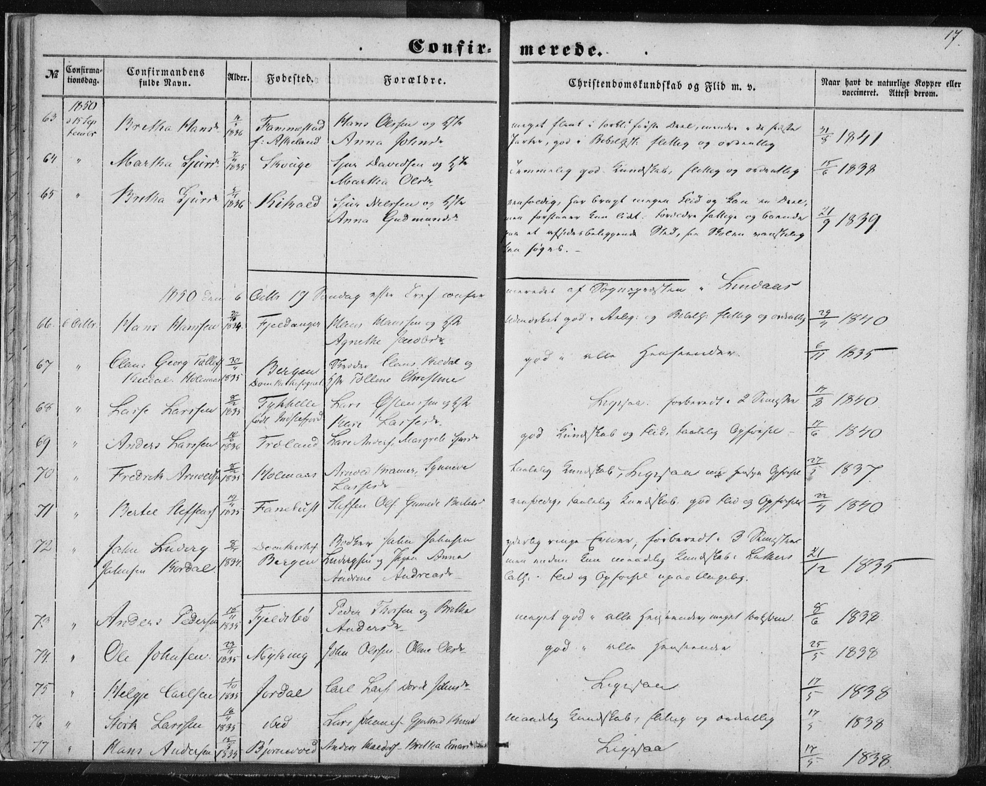 Lindås Sokneprestembete, AV/SAB-A-76701/H/Haa/Haaa/L0013: Parish register (official) no. A 13, 1848-1862, p. 17