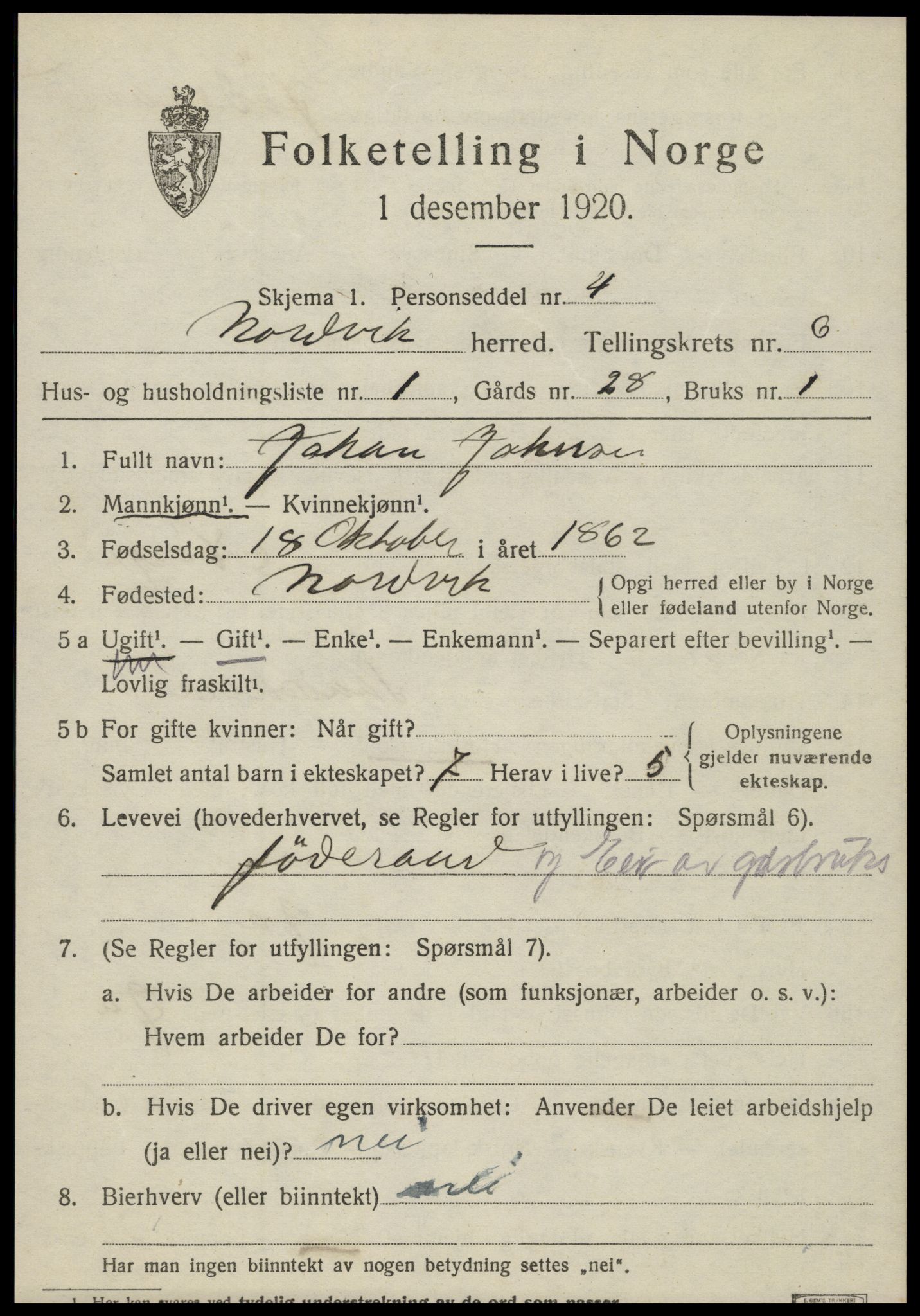 SAT, 1920 census for Nordvik, 1920, p. 2224