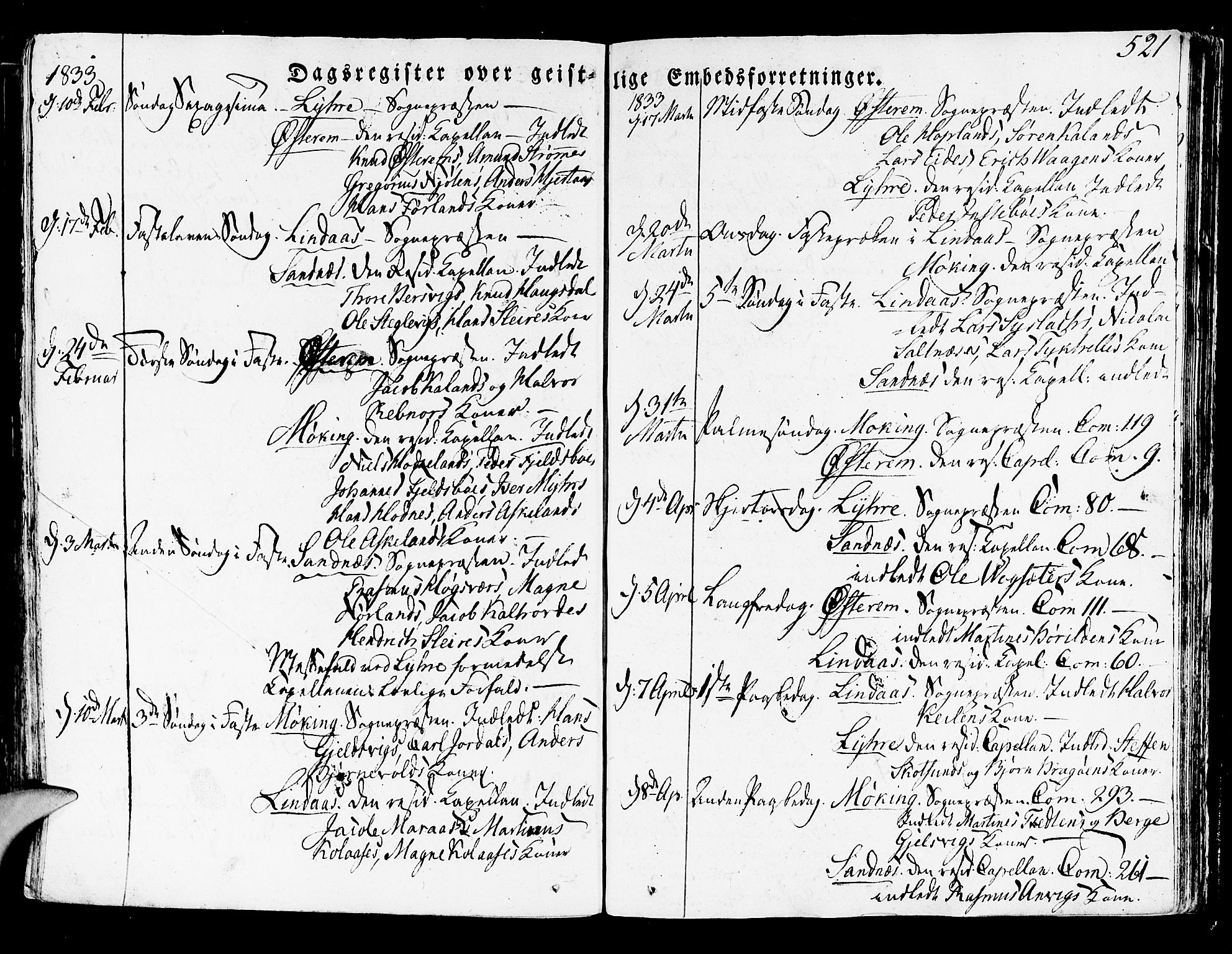 Lindås Sokneprestembete, SAB/A-76701/H/Haa: Parish register (official) no. A 8, 1823-1836, p. 521
