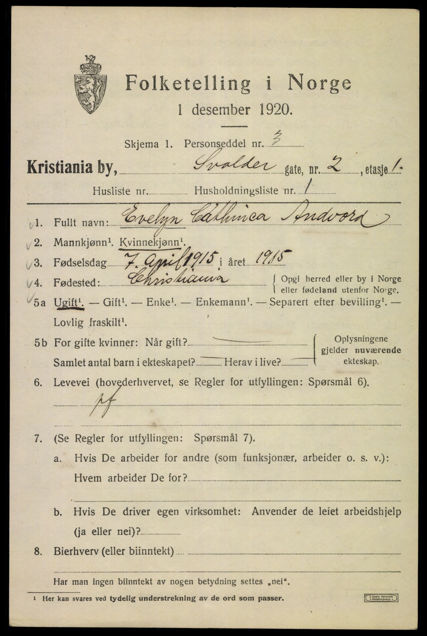 SAO, 1920 census for Kristiania, 1920, p. 560525