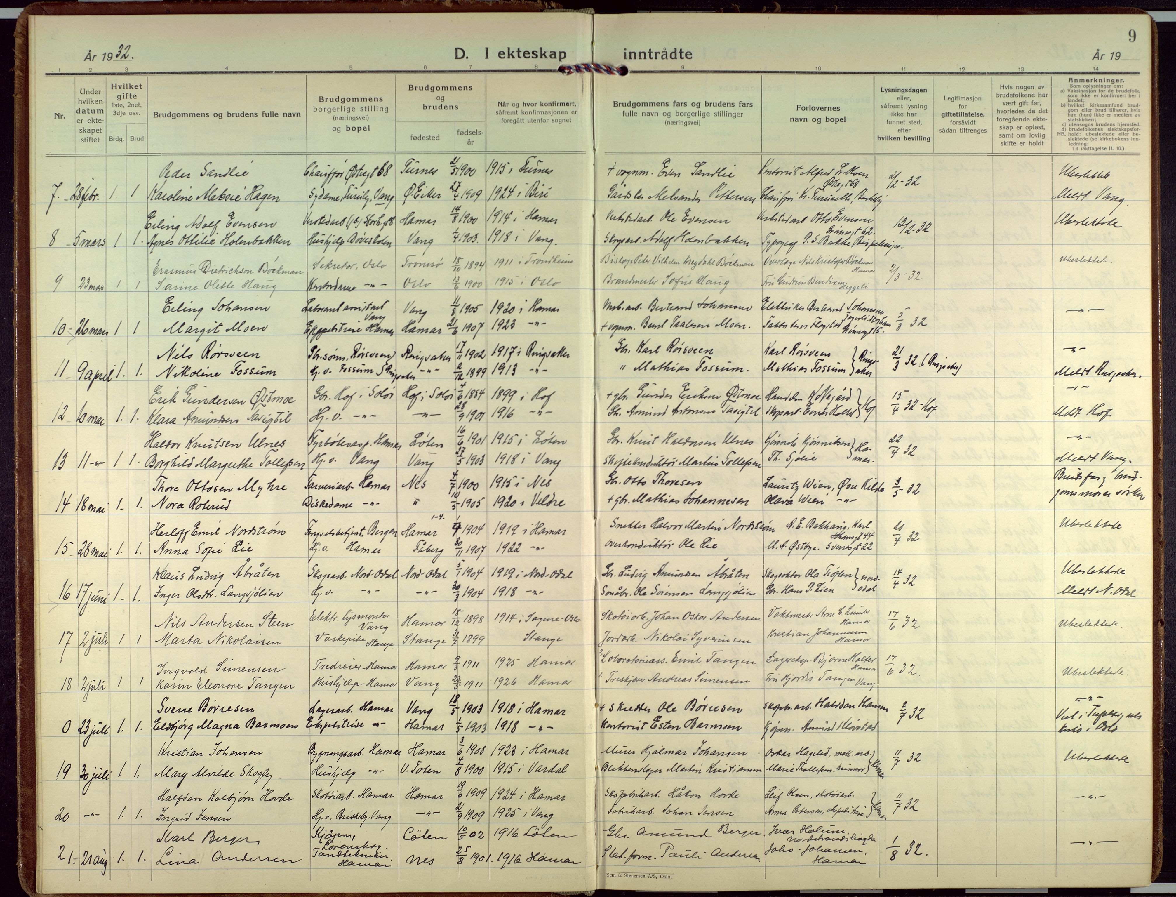 Hamar prestekontor, AV/SAH-DOMPH-002/H/Ha/Haa/L0006: Parish register (official) no. 6, 1931-1953, p. 9