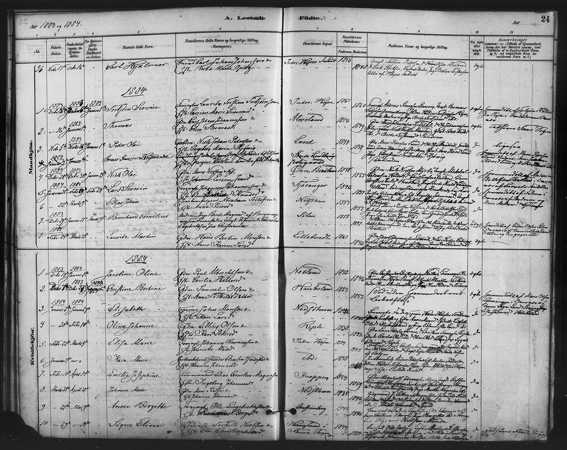 Fana Sokneprestembete, SAB/A-75101/H/Haa/Haai/L0001: Parish register (official) no. I 1, 1878-1888, p. 24
