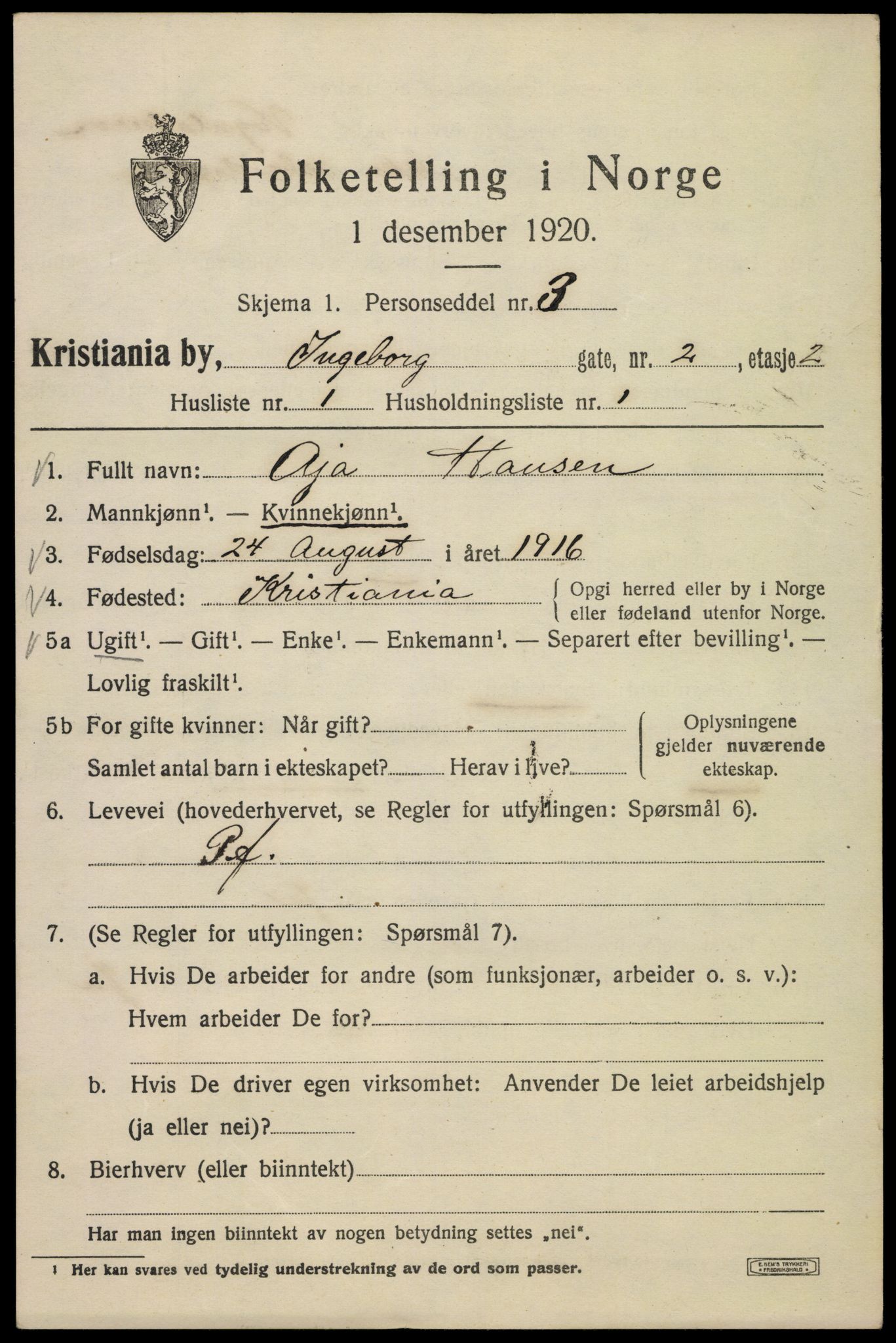 SAO, 1920 census for Kristiania, 1920, p. 309267