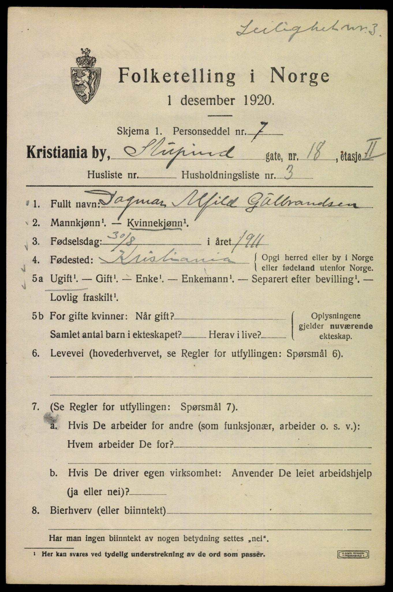 SAO, 1920 census for Kristiania, 1920, p. 553689