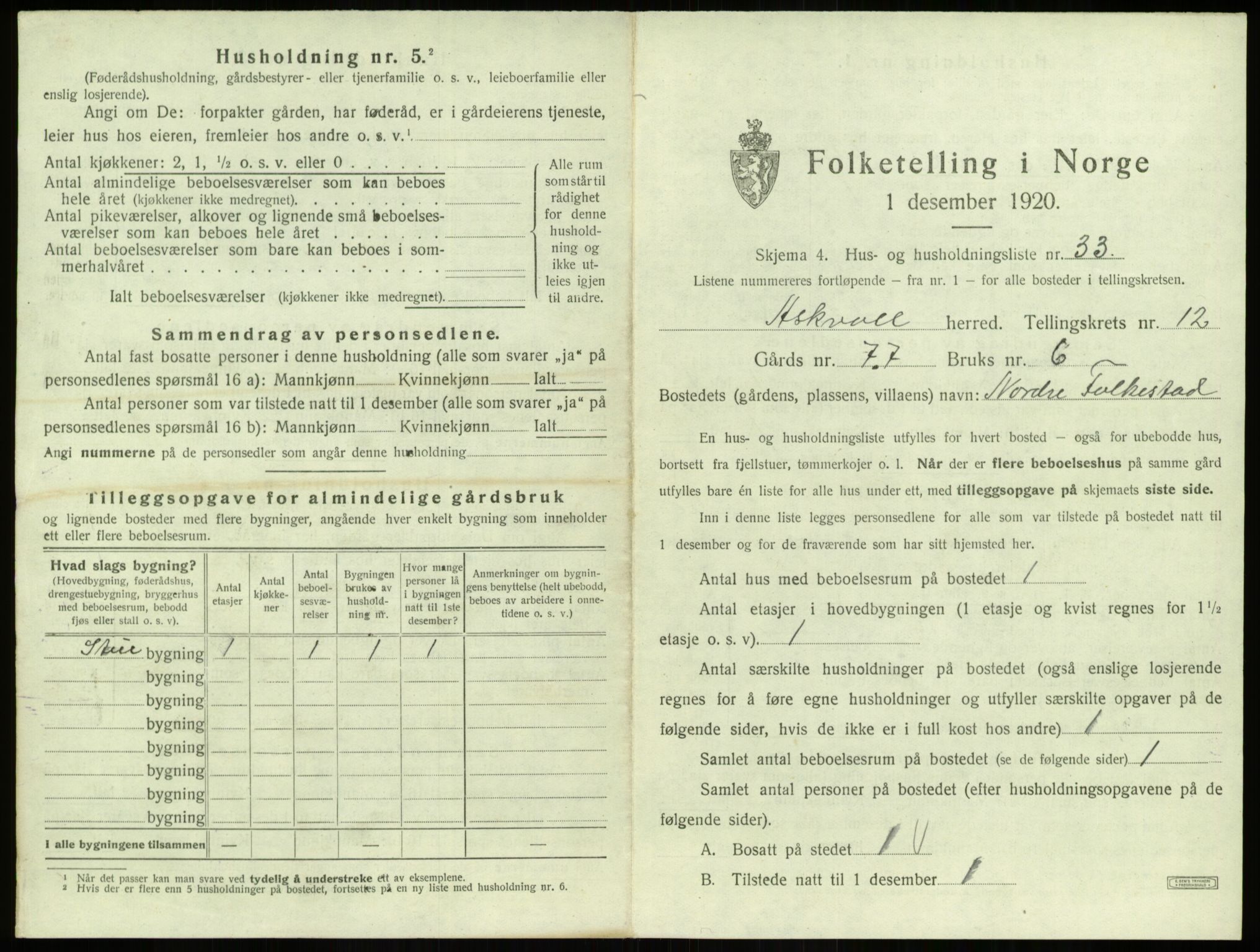 SAB, 1920 census for Askvoll, 1920, p. 664