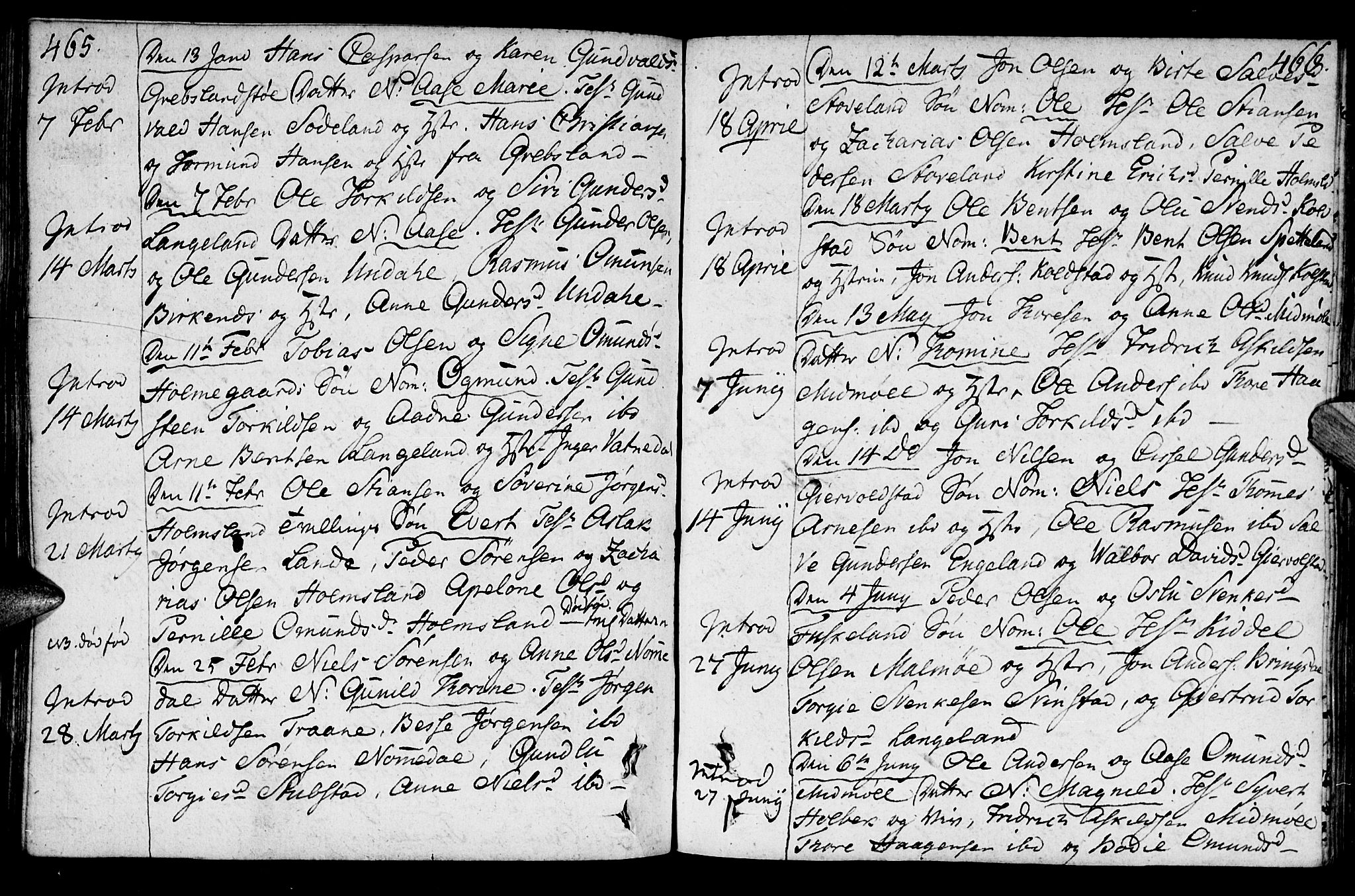 Holum sokneprestkontor, AV/SAK-1111-0022/F/Fa/Faa/L0003: Parish register (official) no. A 3, 1780-1821, p. 465-466