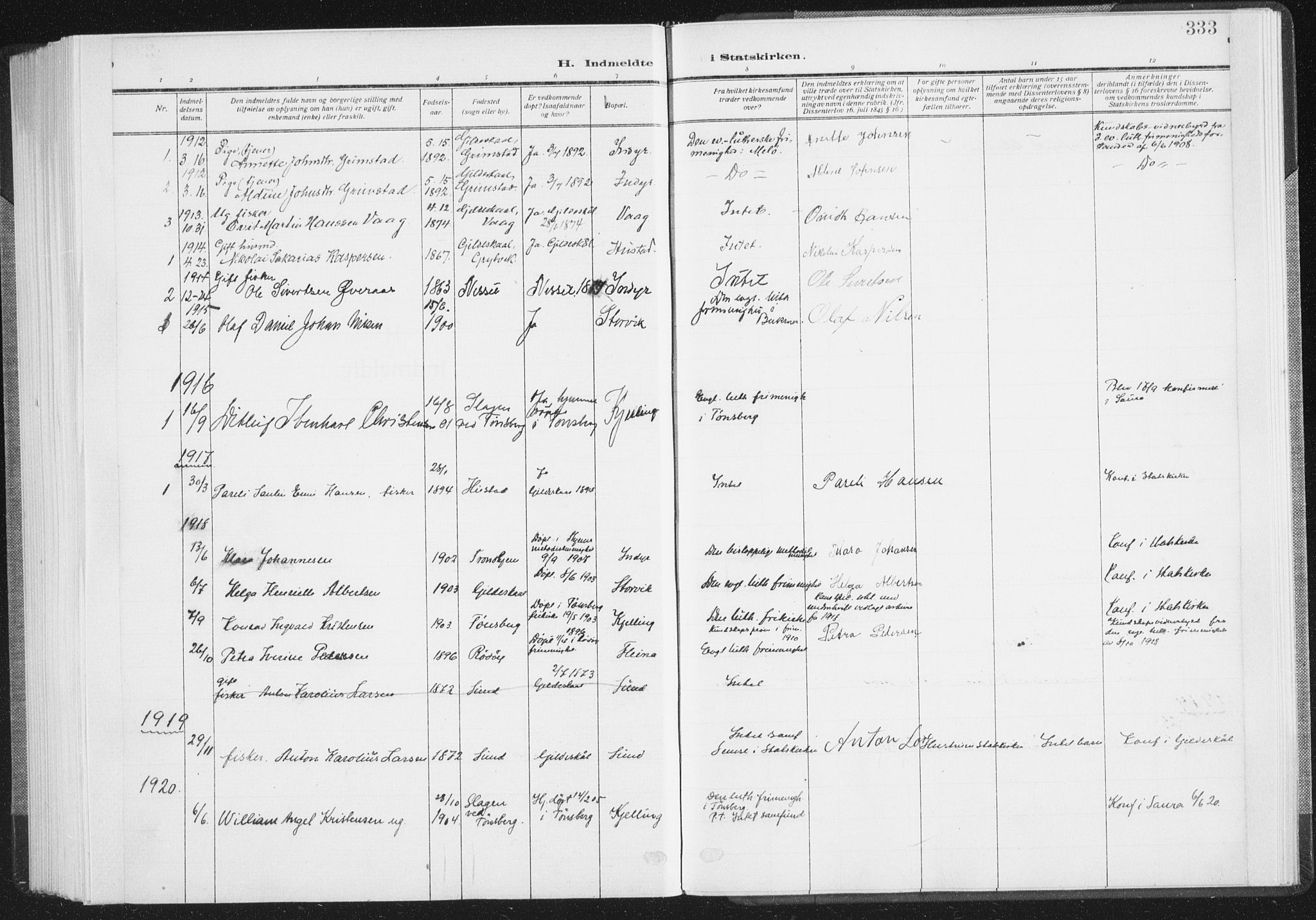 Ministerialprotokoller, klokkerbøker og fødselsregistre - Nordland, SAT/A-1459/805/L0104: Parish register (official) no. 805A09, 1909-1926, p. 333