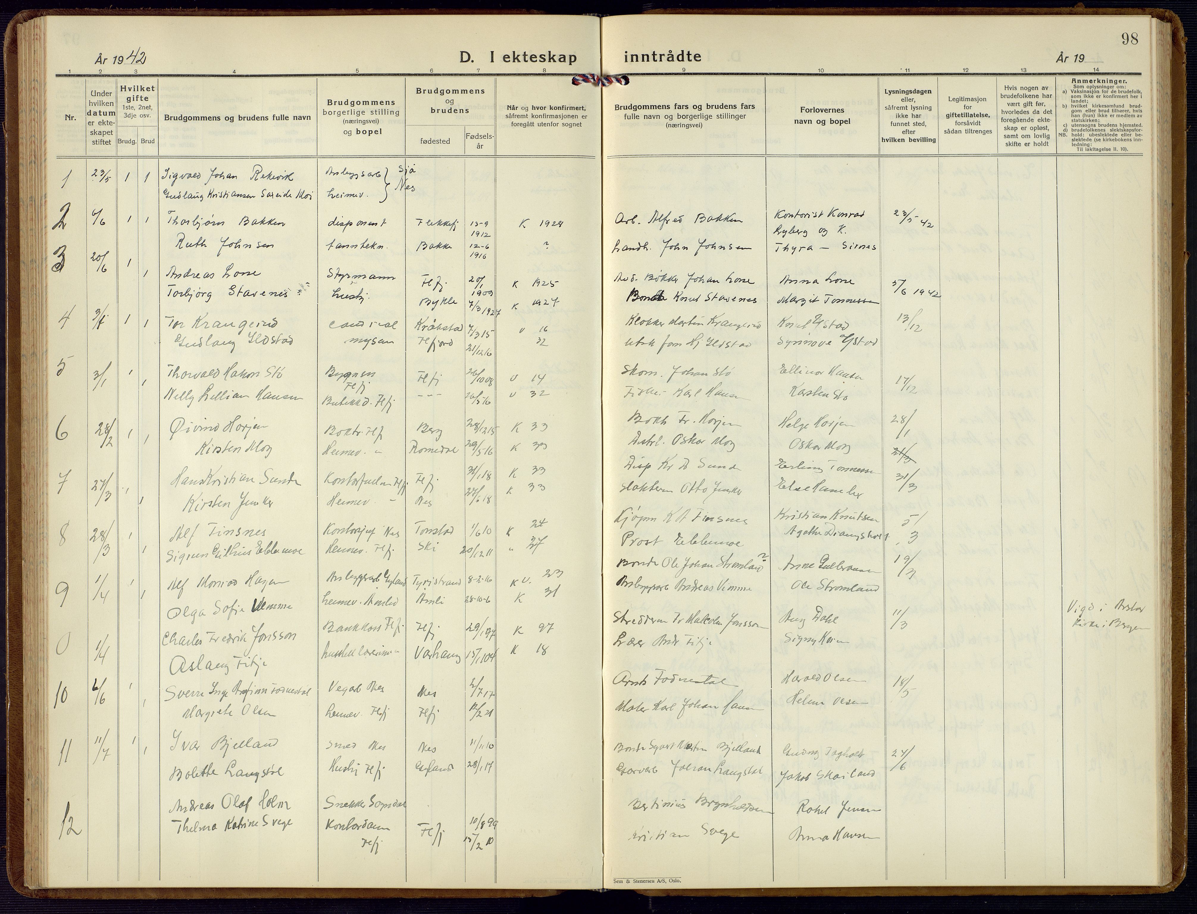 Flekkefjord sokneprestkontor, AV/SAK-1111-0012/F/Fb/Fba/L0003: Parish register (copy) no. B 3, 1932-1969, p. 98