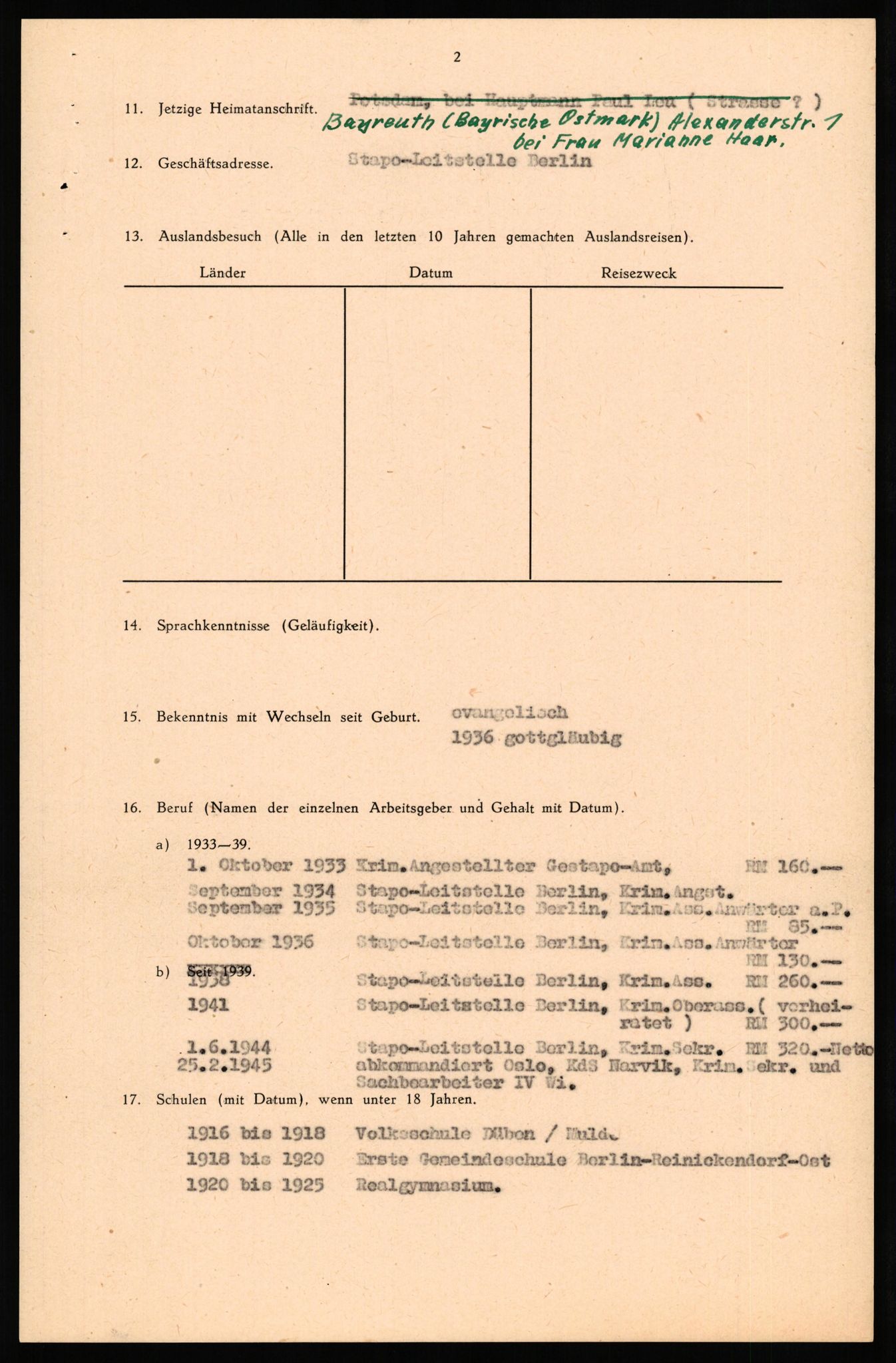 Forsvaret, Forsvarets overkommando II, AV/RA-RAFA-3915/D/Db/L0037: CI Questionaires. Tyske okkupasjonsstyrker i Norge. Tyskere., 1945-1946, p. 42