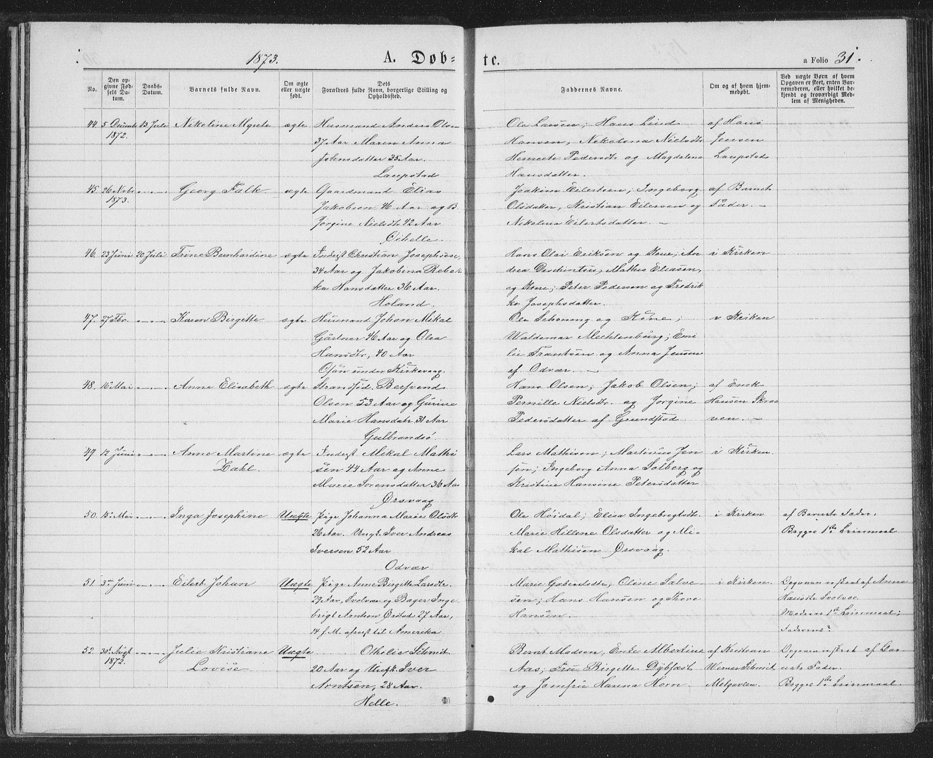 Ministerialprotokoller, klokkerbøker og fødselsregistre - Nordland, SAT/A-1459/874/L1074: Parish register (copy) no. 874C03, 1870-1876, p. 31