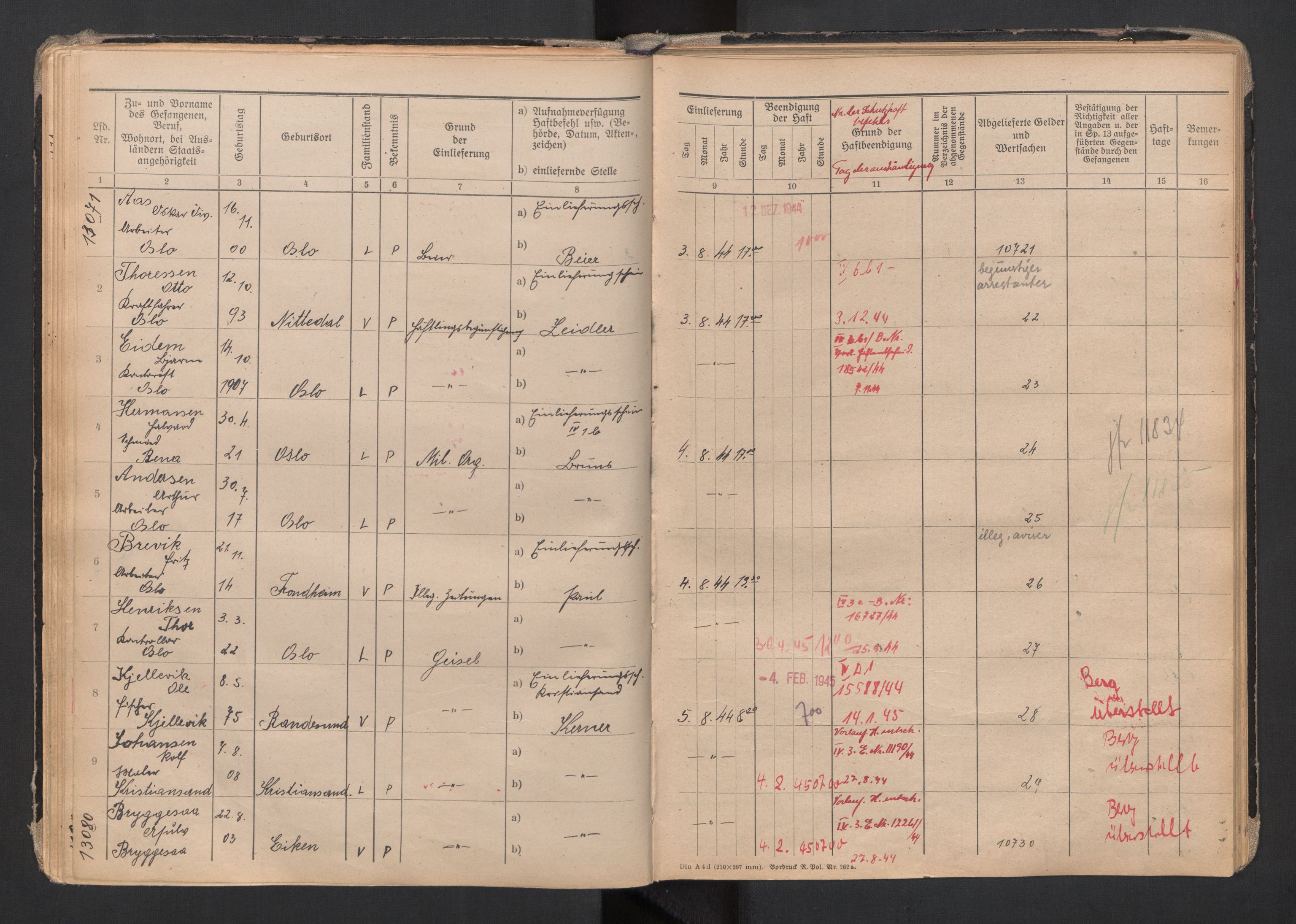 Befehlshaber der Sicherheitspolizei und des SD, AV/RA-RAFA-5969/F/Fa/Faa/L0007: Fangeprotokoll. - Gefangenen-Buch B. Fangenr. 11481-12000 og 13061-13930., 1944