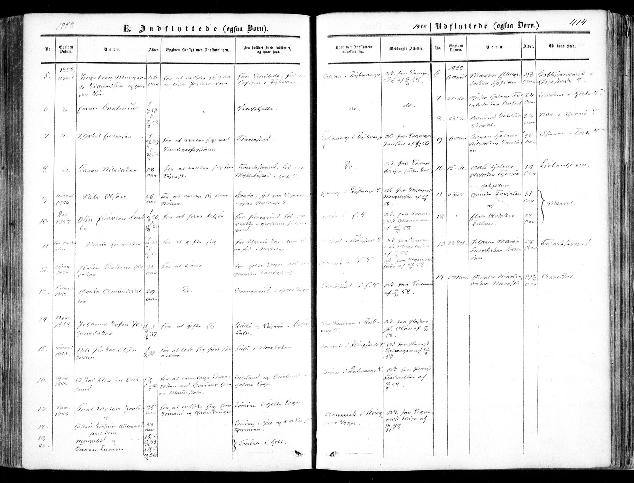 Dypvåg sokneprestkontor, SAK/1111-0007/F/Fa/Faa/L0006: Parish register (official) no. A 6, 1855-1872, p. 414