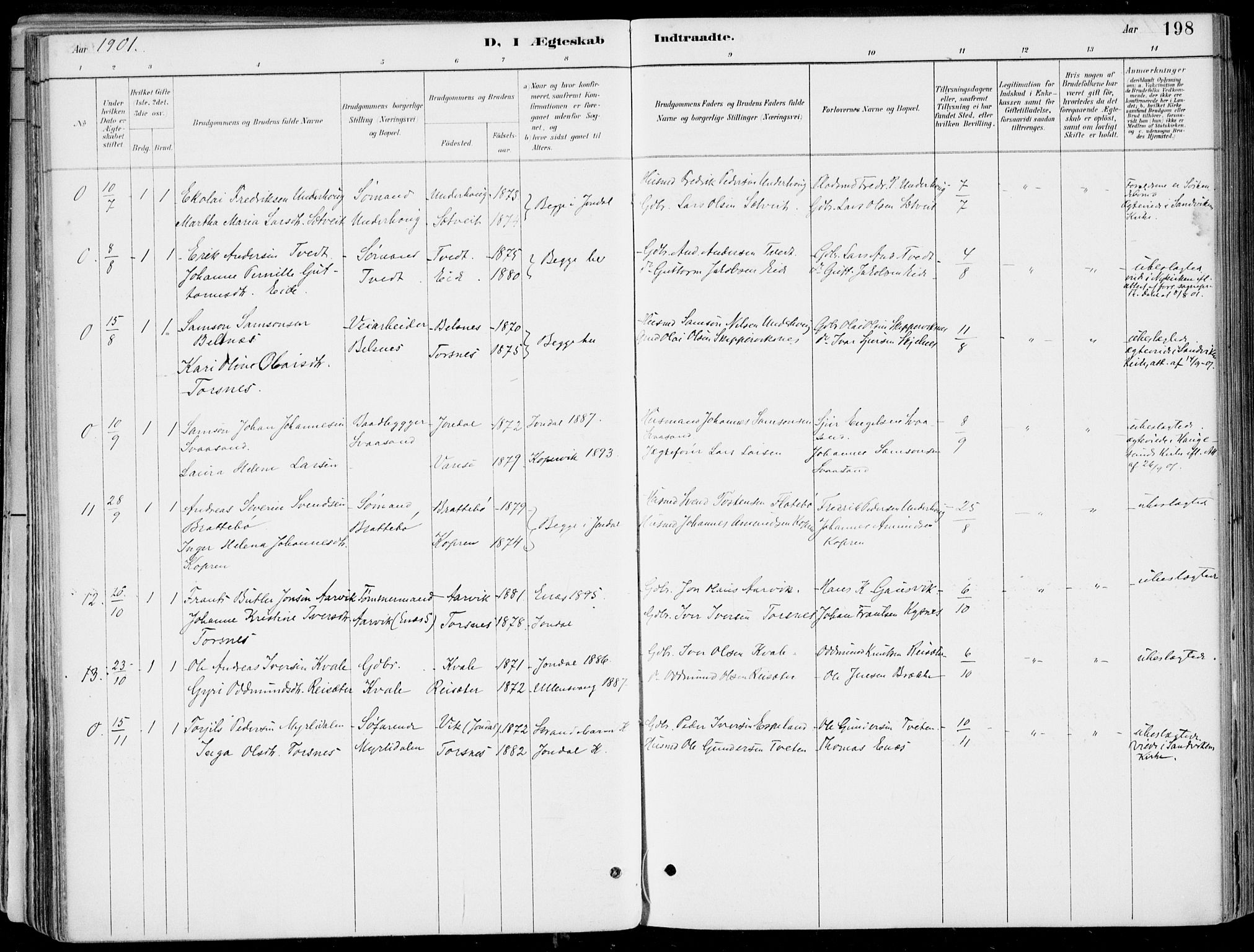 Strandebarm sokneprestembete, AV/SAB-A-78401/H/Haa: Parish register (official) no. E  1, 1886-1908, p. 198