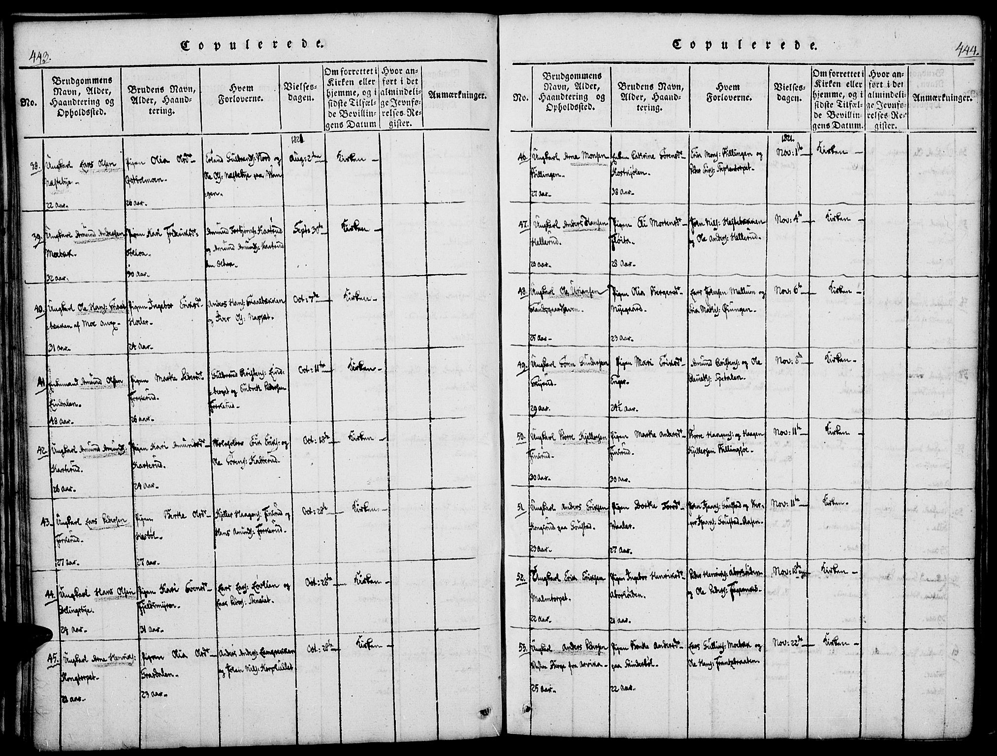 Vinger prestekontor, AV/SAH-PREST-024/H/Ha/Haa/L0006: Parish register (official) no. 6, 1814-1825, p. 443-444