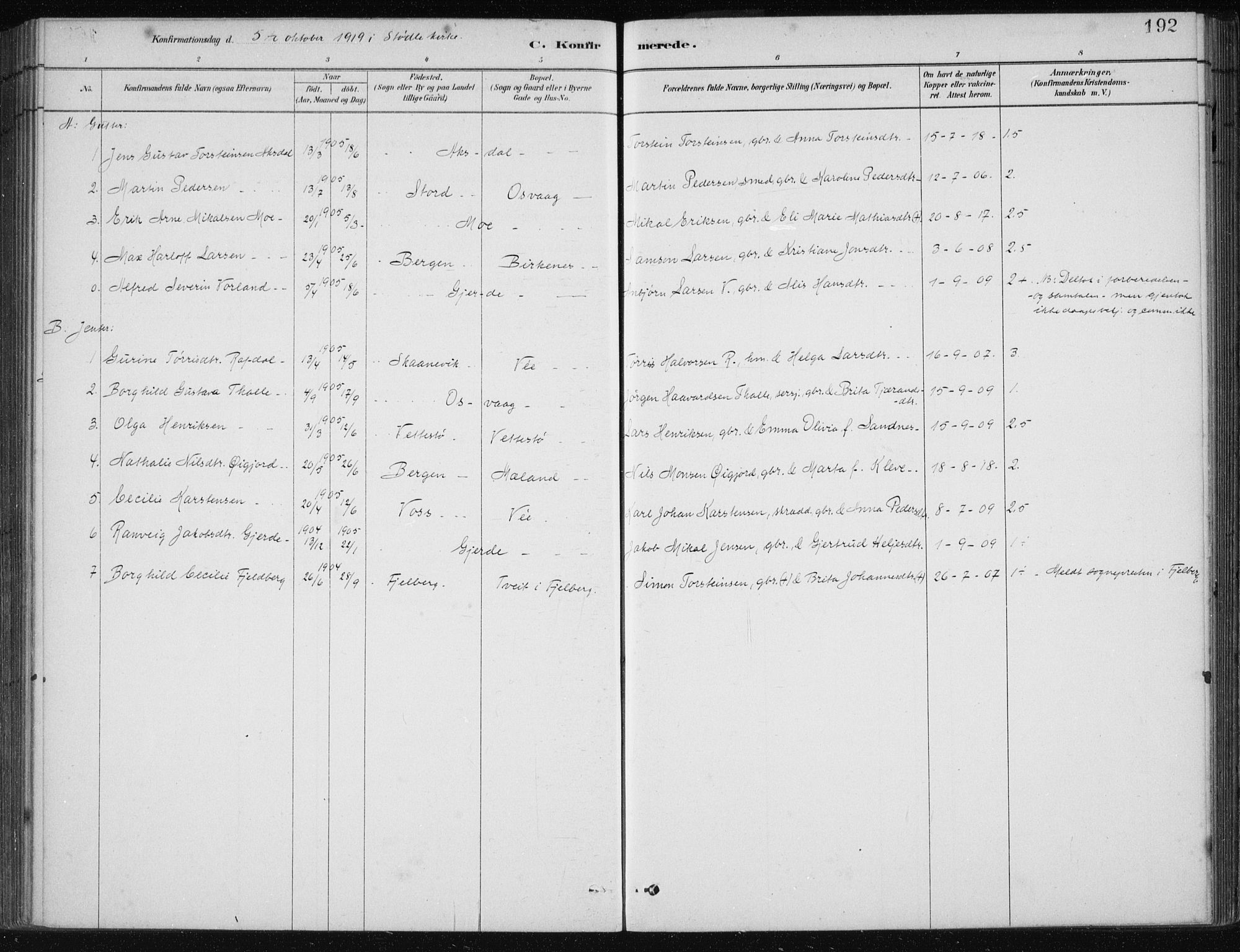 Etne sokneprestembete, SAB/A-75001/H/Haa: Parish register (official) no. C  1, 1879-1919, p. 192