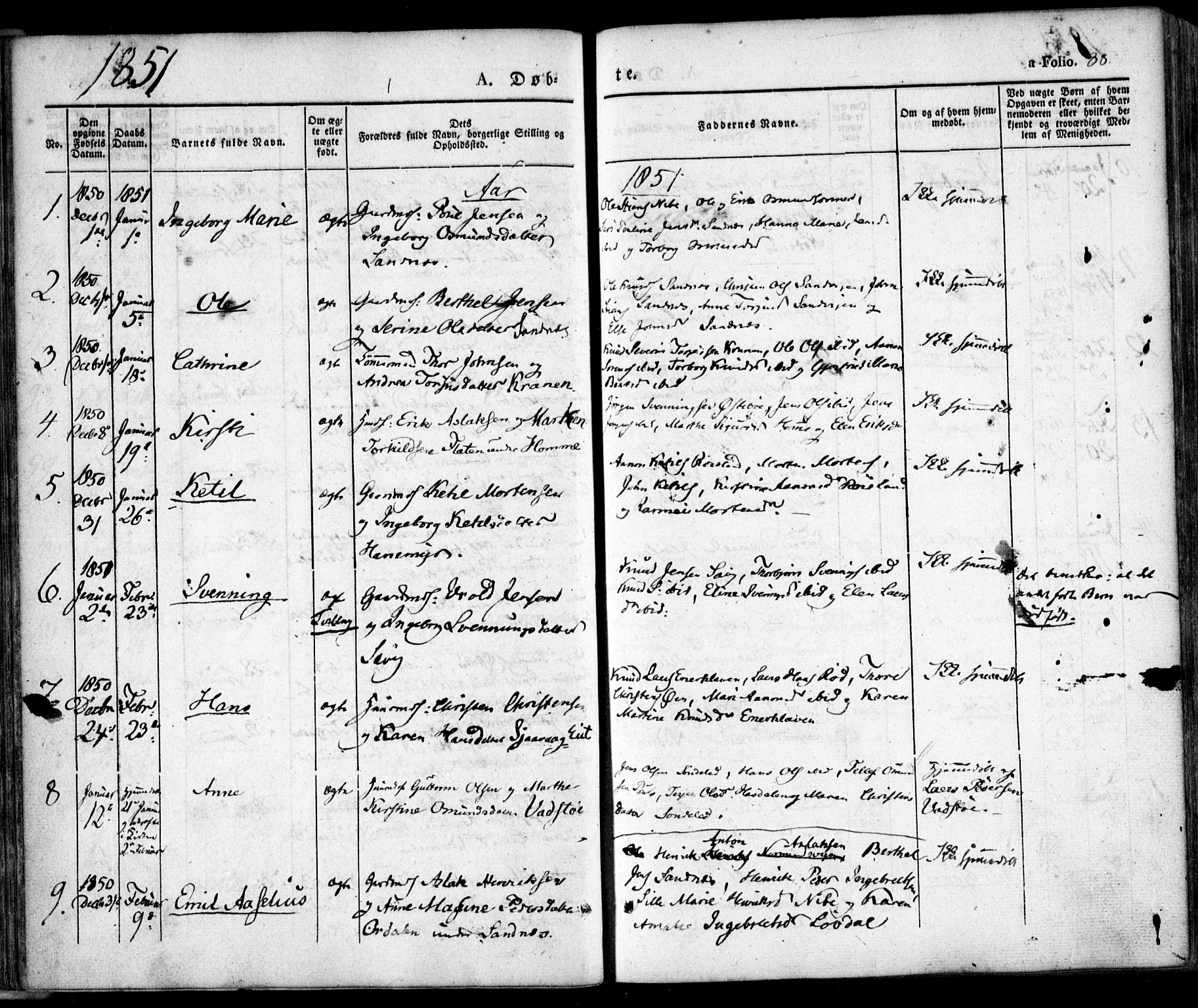 Søndeled sokneprestkontor, SAK/1111-0038/F/Fa/L0002: Parish register (official) no. A 2, 1839-1860, p. 88