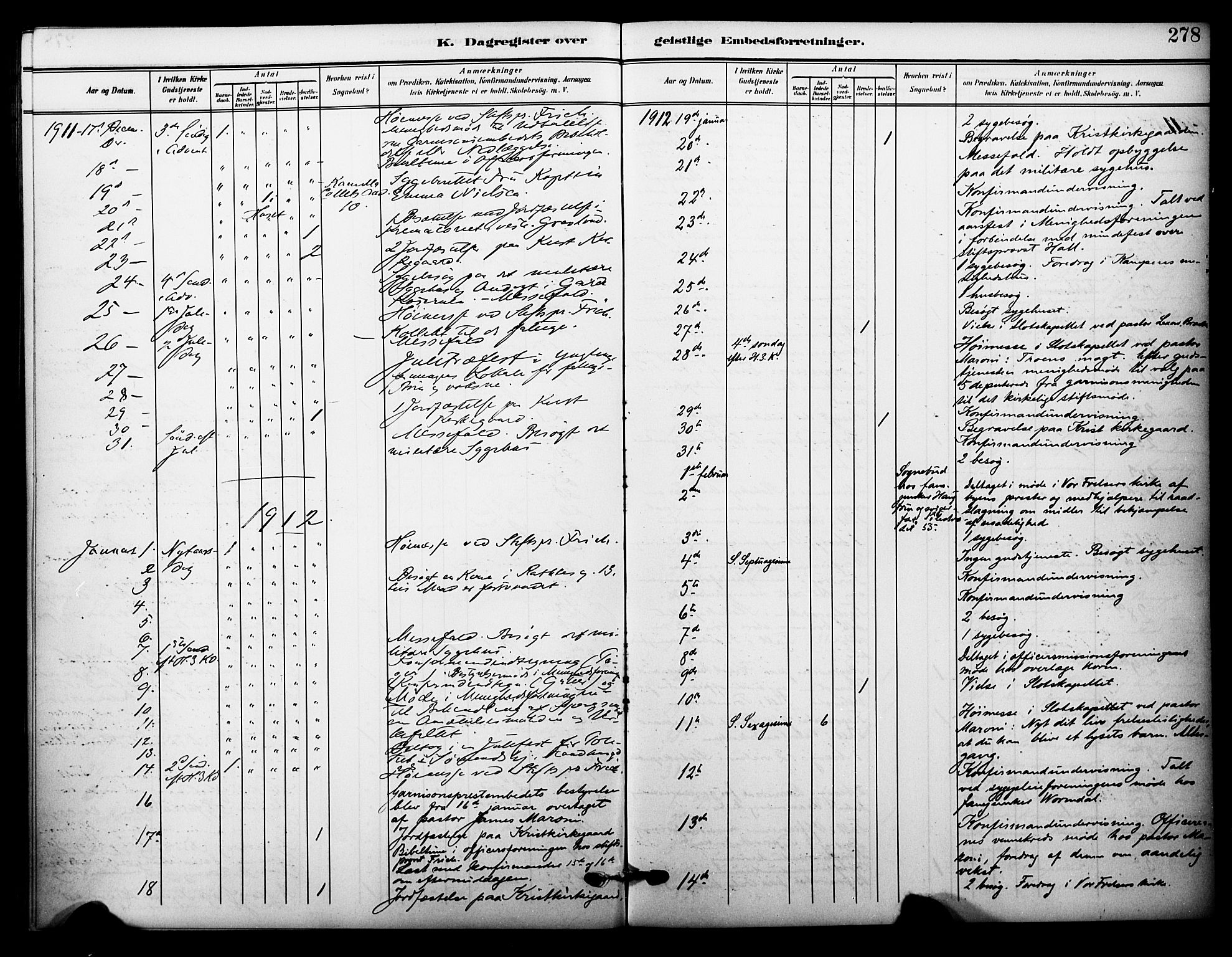 Garnisonsmenigheten Kirkebøker, SAO/A-10846/F/Fa/L0014: Parish register (official) no. 14, 1905-1914, p. 278
