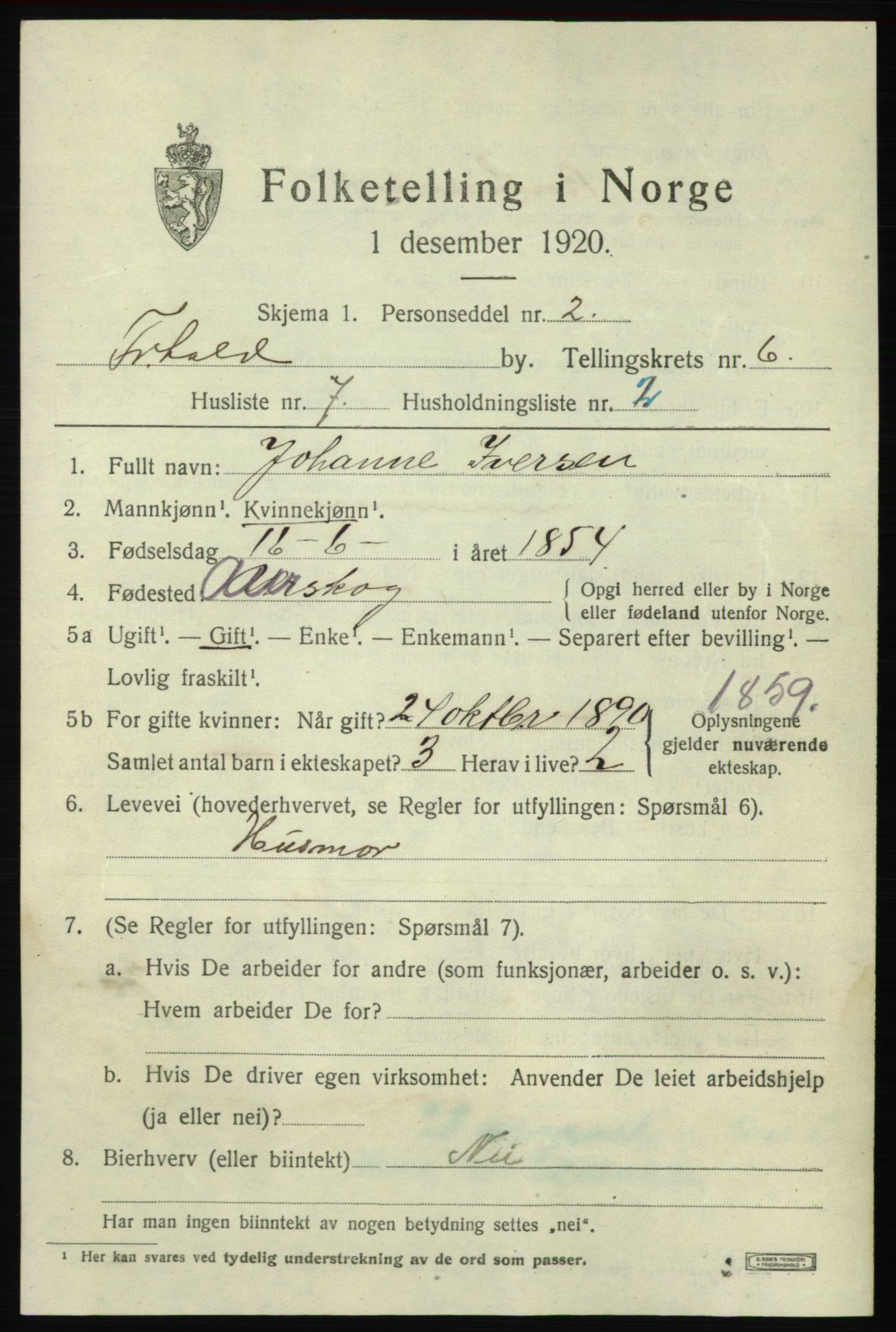 SAO, 1920 census for Fredrikshald, 1920, p. 12938