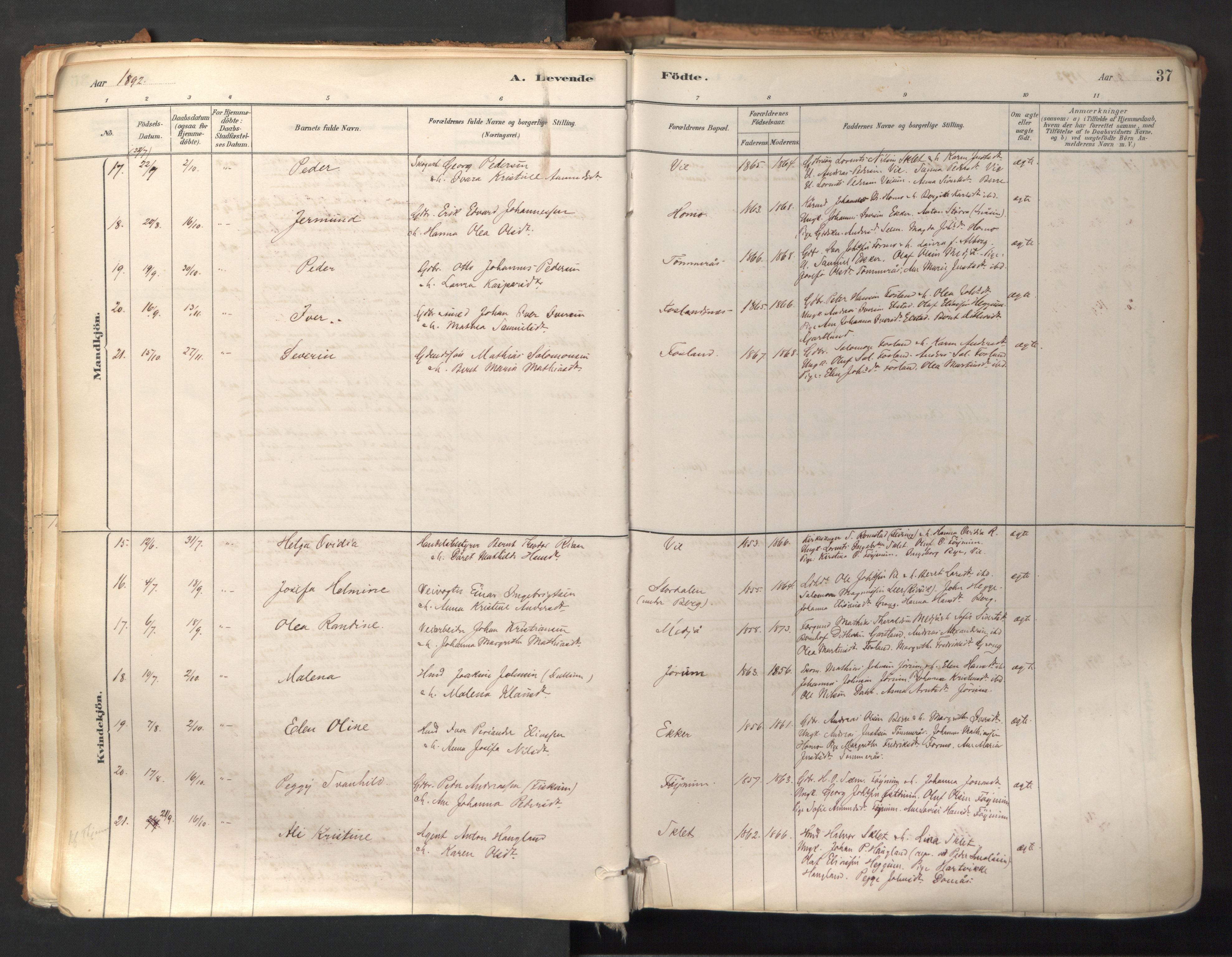 Ministerialprotokoller, klokkerbøker og fødselsregistre - Nord-Trøndelag, SAT/A-1458/758/L0519: Parish register (official) no. 758A04, 1880-1926, p. 37