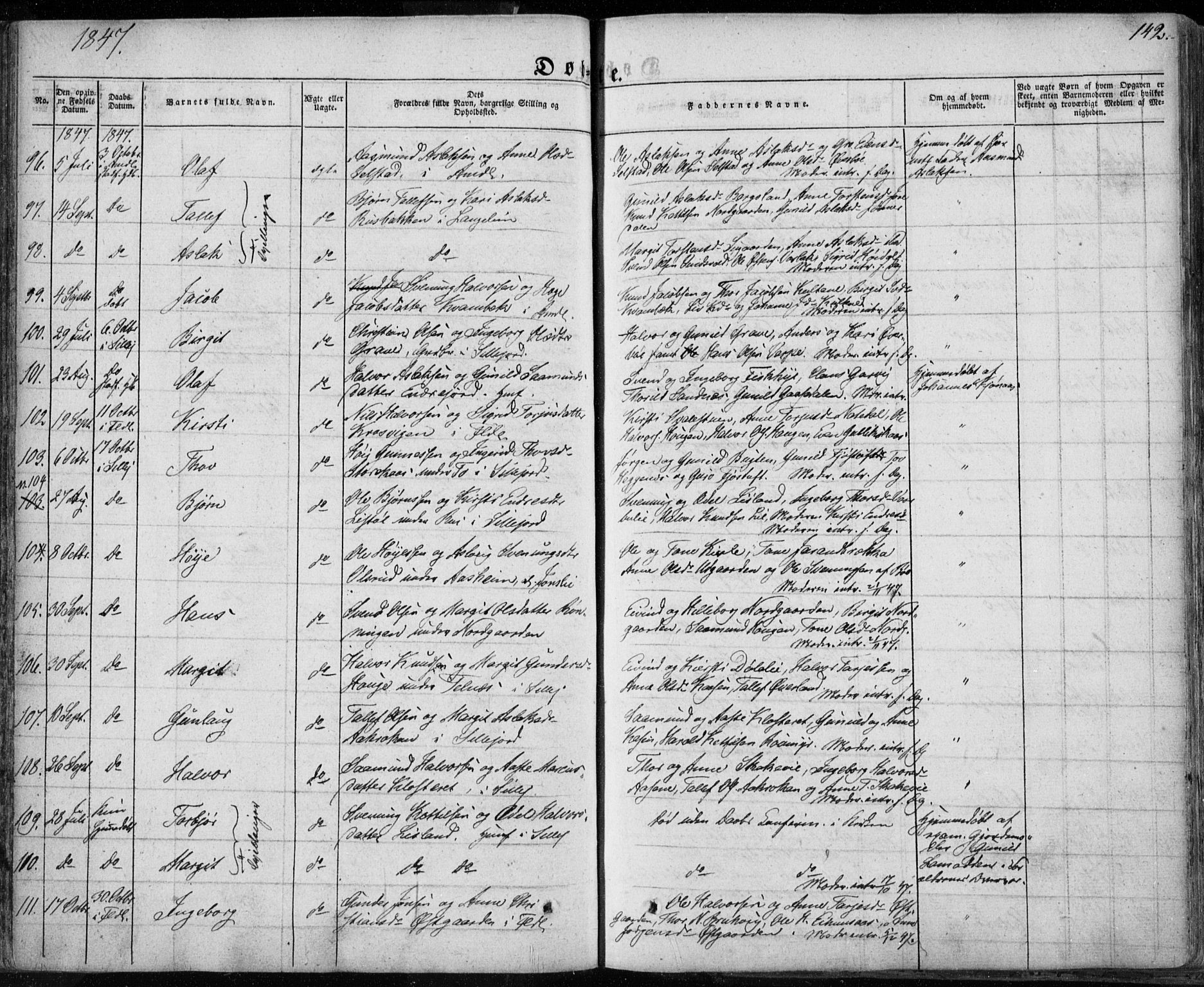 Seljord kirkebøker, AV/SAKO-A-20/F/Fa/L0011: Parish register (official) no. I 11, 1831-1849, p. 142