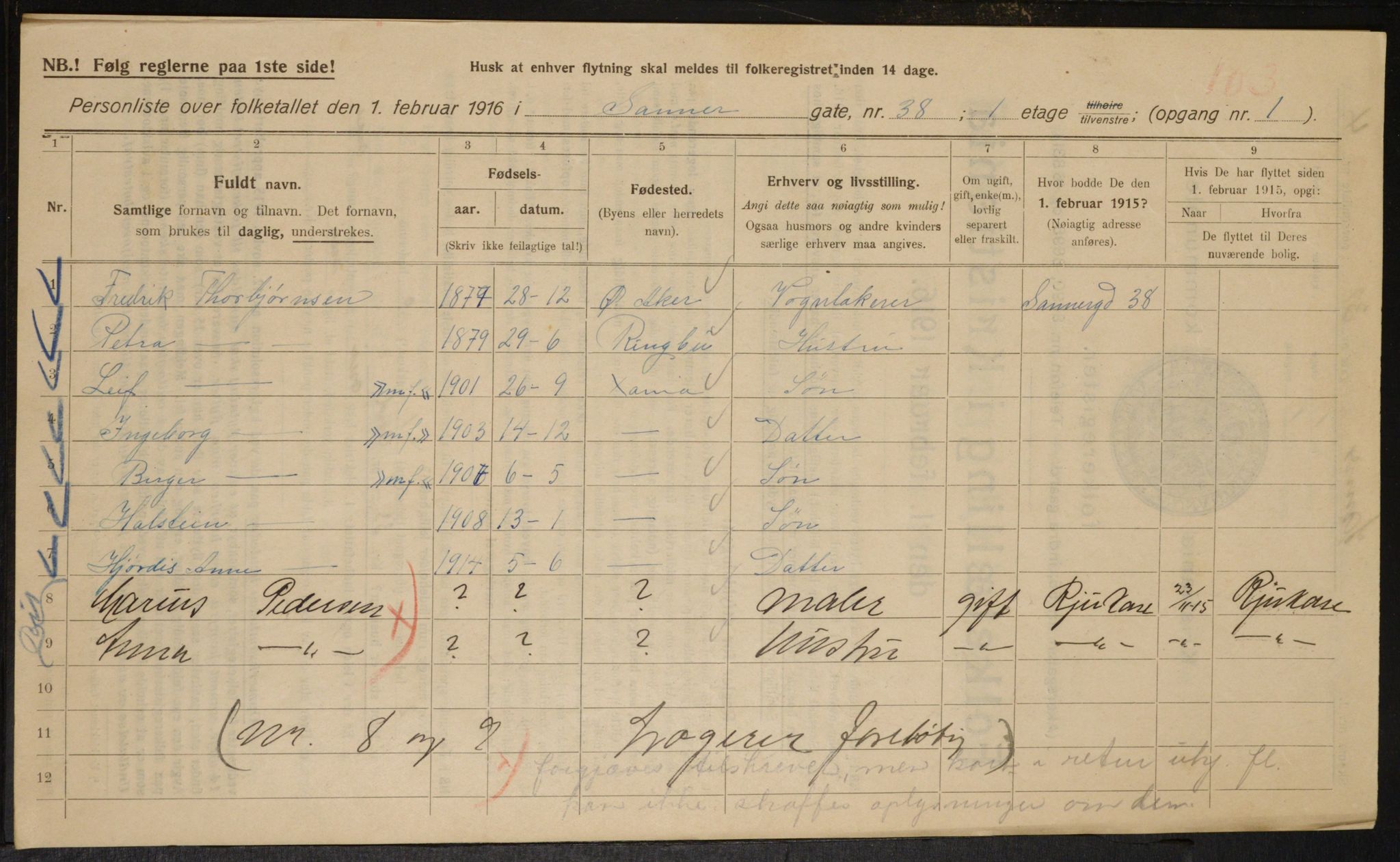 OBA, Municipal Census 1916 for Kristiania, 1916, p. 91288