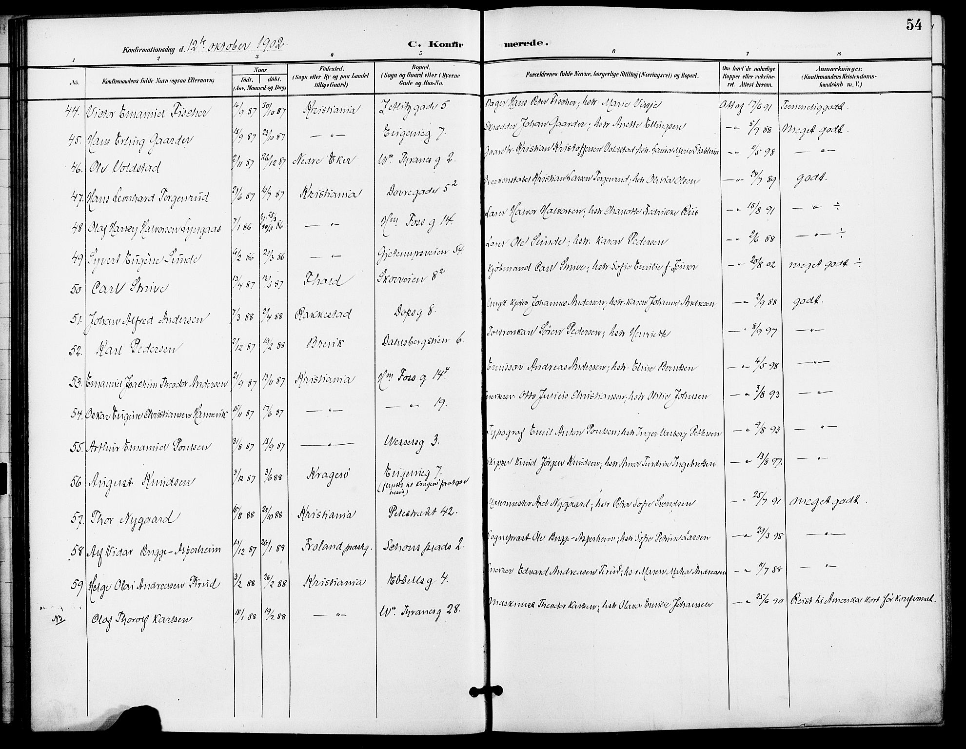 Gamle Aker prestekontor Kirkebøker, AV/SAO-A-10617a/F/L0012: Parish register (official) no. 12, 1898-1910, p. 54