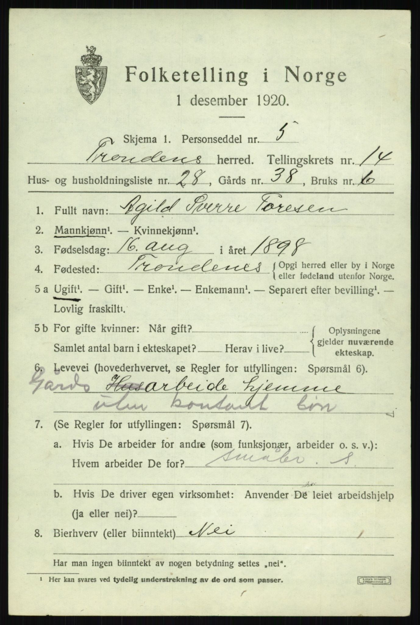 SATØ, 1920 census for Trondenes, 1920, p. 10291