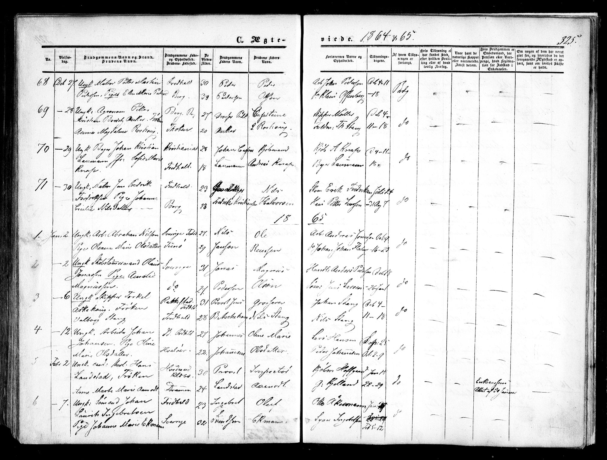 Halden prestekontor Kirkebøker, SAO/A-10909/F/Fa/L0007: Parish register (official) no. I 7, 1857-1865, p. 325
