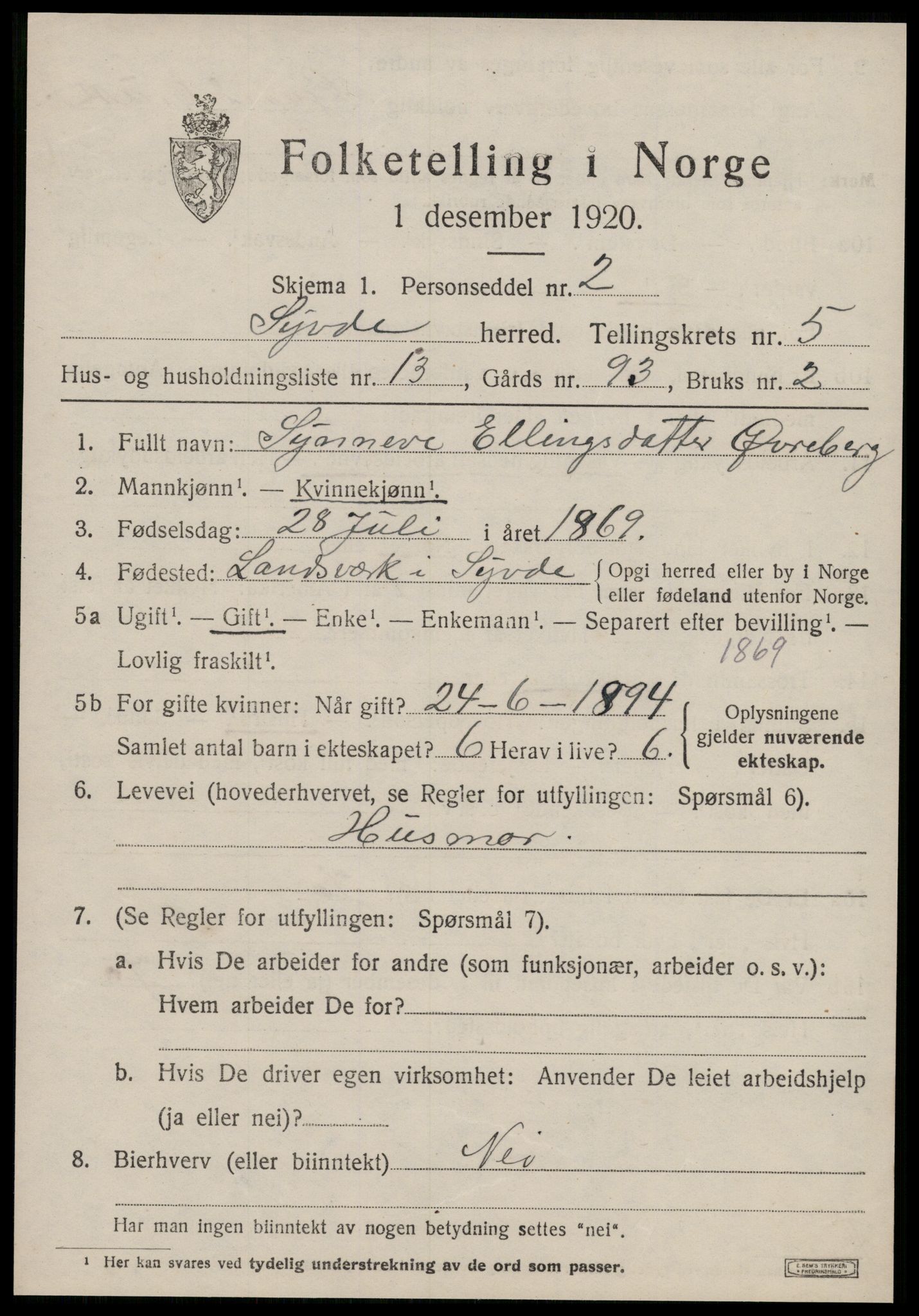 SAT, 1920 census for Syvde, 1920, p. 2018