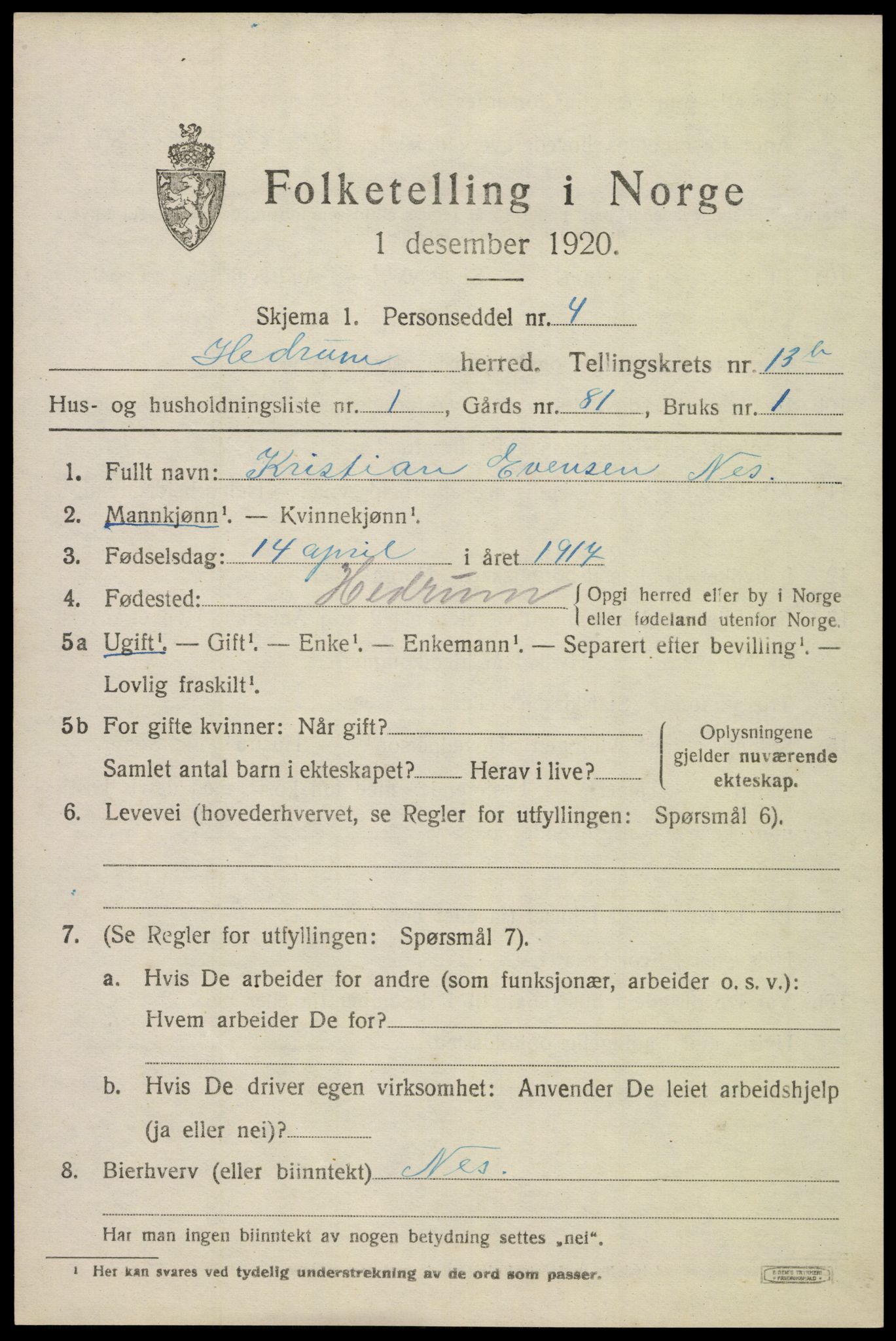 SAKO, 1920 census for Hedrum, 1920, p. 8817