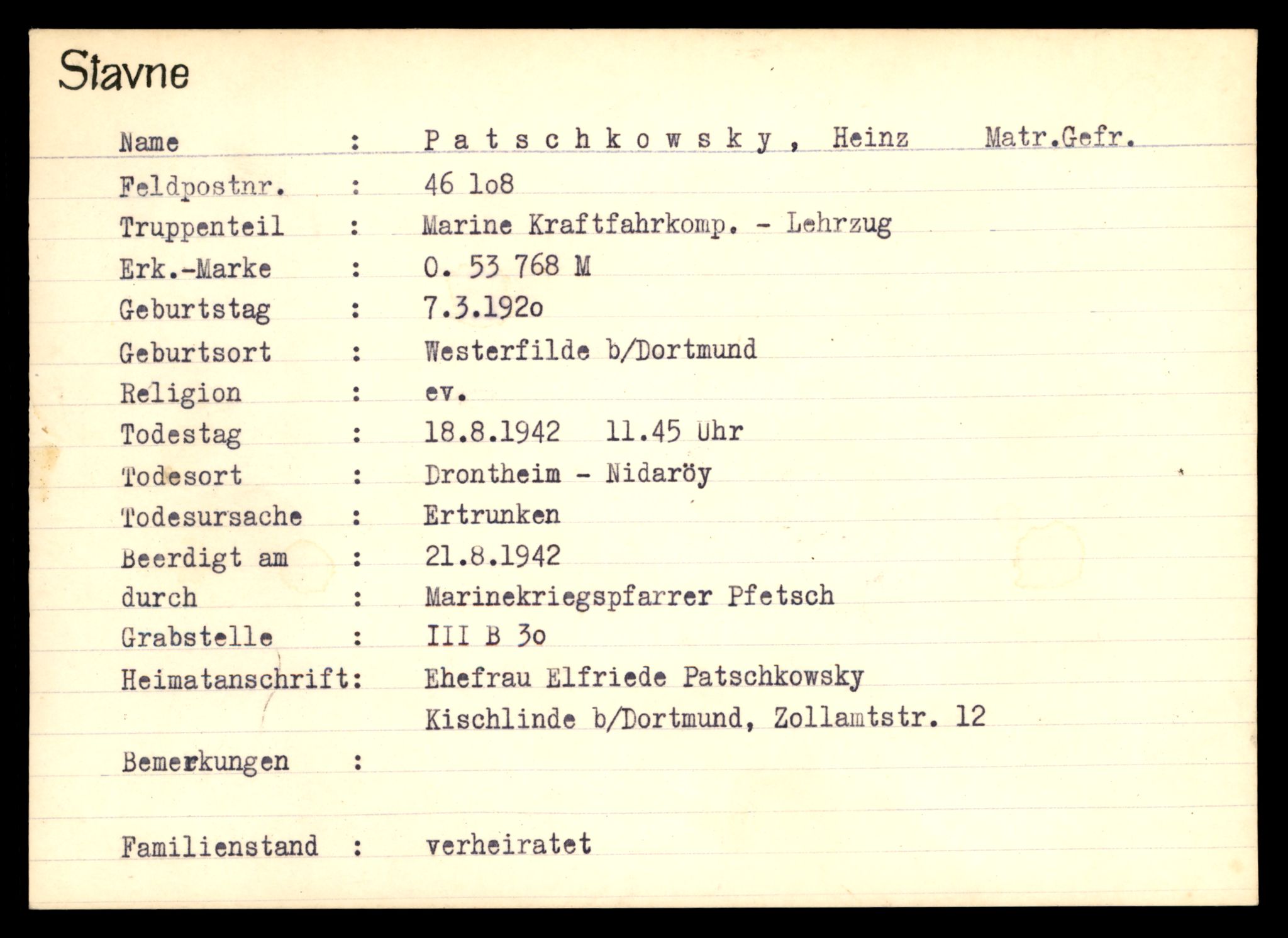 Distriktskontoret for krigsgraver, AV/SAT-A-5030/E/L0003: Kasett/kartotek over tysk Krigskirkegård Stavne, 1945, p. 1027