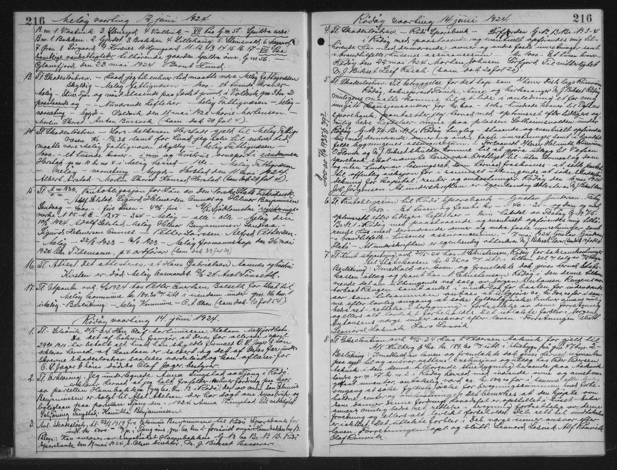 Rana sorenskriveri , AV/SAT-A-1108/1/2/2C/L0018: Mortgage book no. 18, 1923-1928, p. 216, Deed date: 14.06.1924
