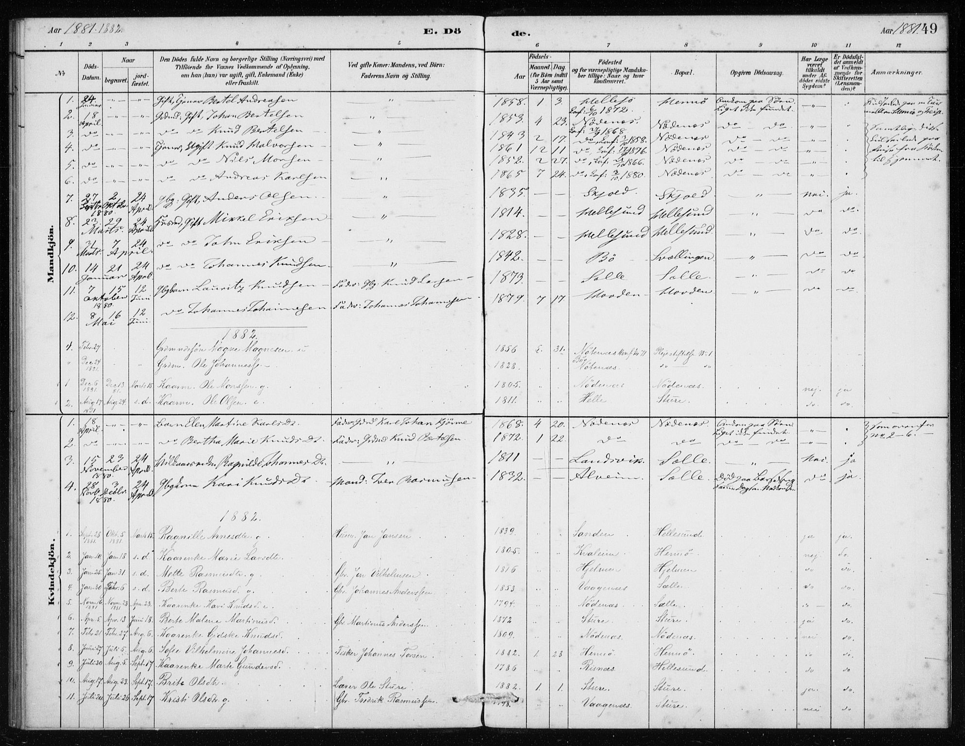 Manger sokneprestembete, AV/SAB-A-76801/H/Haa: Parish register (official) no. E  1, 1881-1890, p. 49