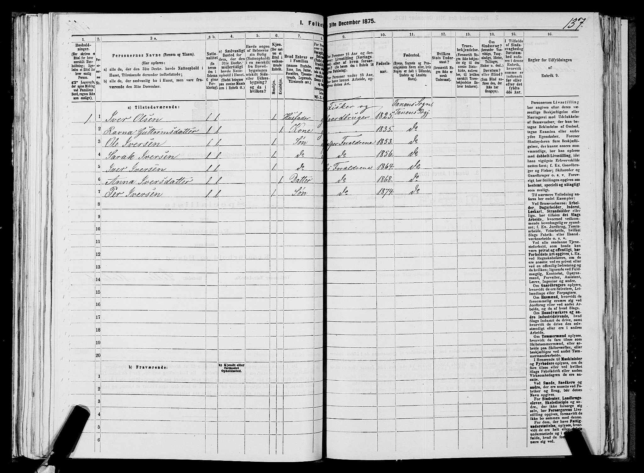 SATØ, 1875 census for 2025P Tana, 1875, p. 1137