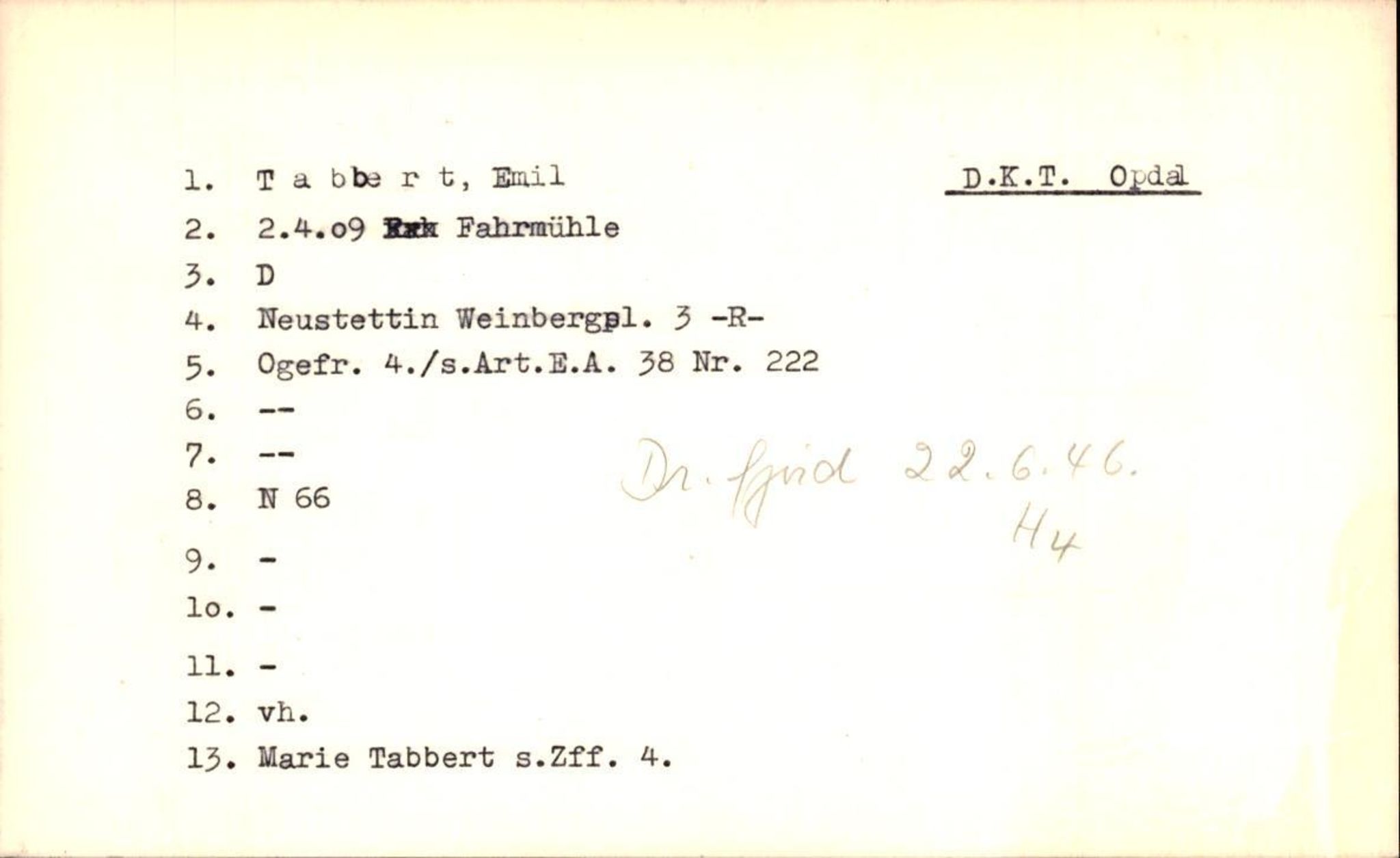 Hjemsendte tyskere , RA/RAFA-6487/D/Db/L0026: Sowinski-Taubeld, 1945-1947, p. 1136