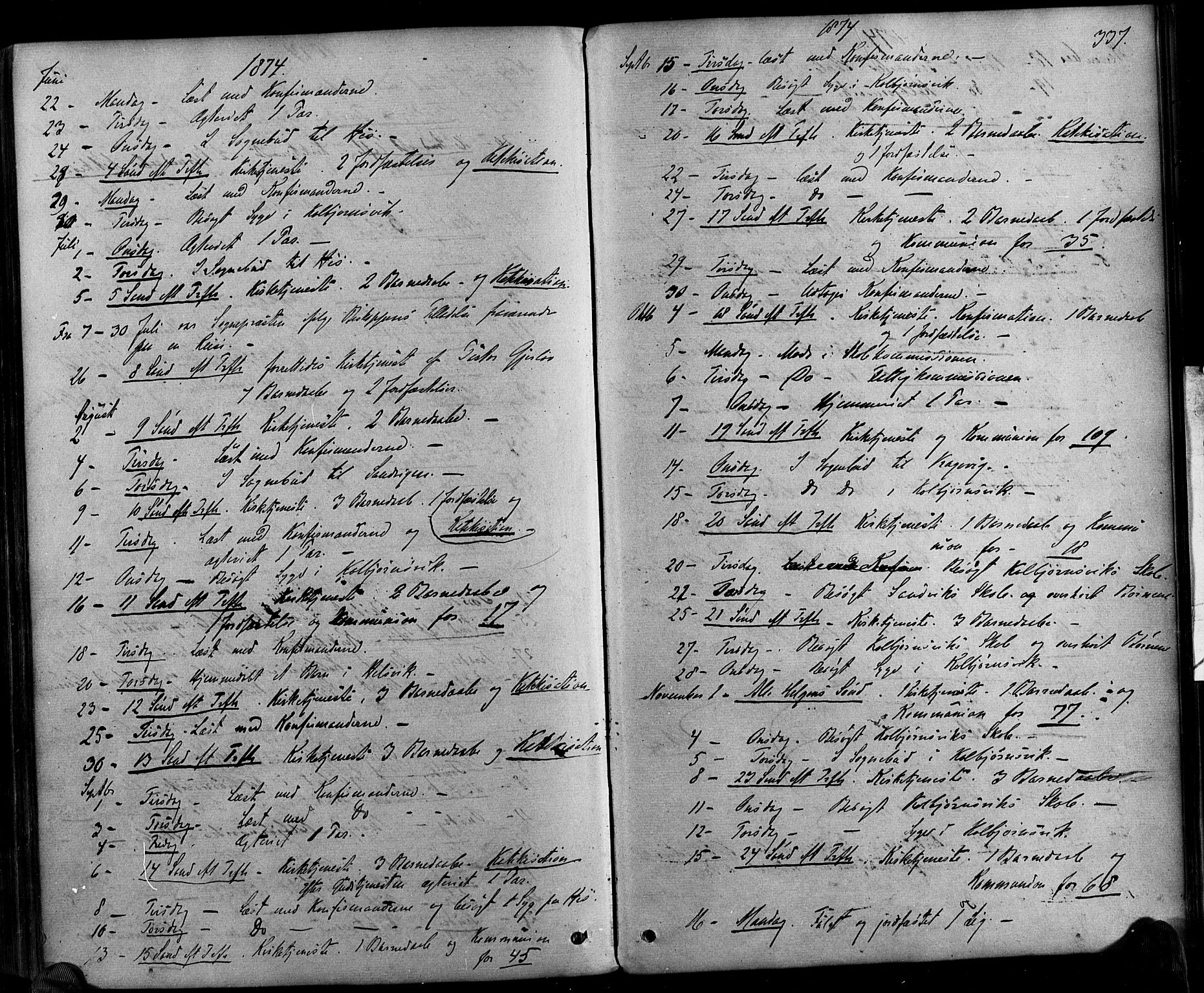 Hisøy sokneprestkontor, AV/SAK-1111-0020/F/Fa/L0002: Parish register (official) no. A 2, 1872-1880, p. 337