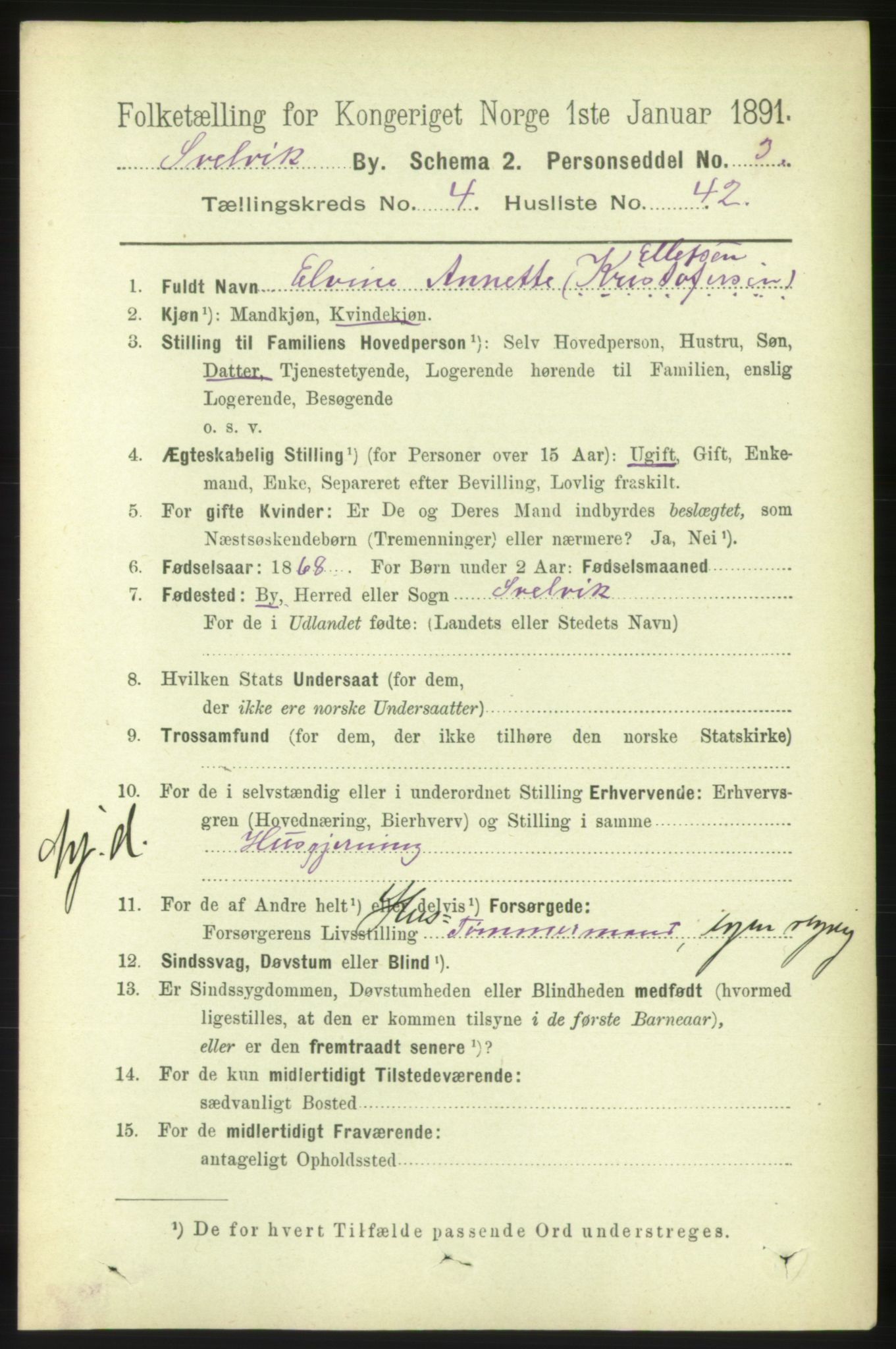 RA, 1891 census for 0701 Svelvik, 1891, p. 1834