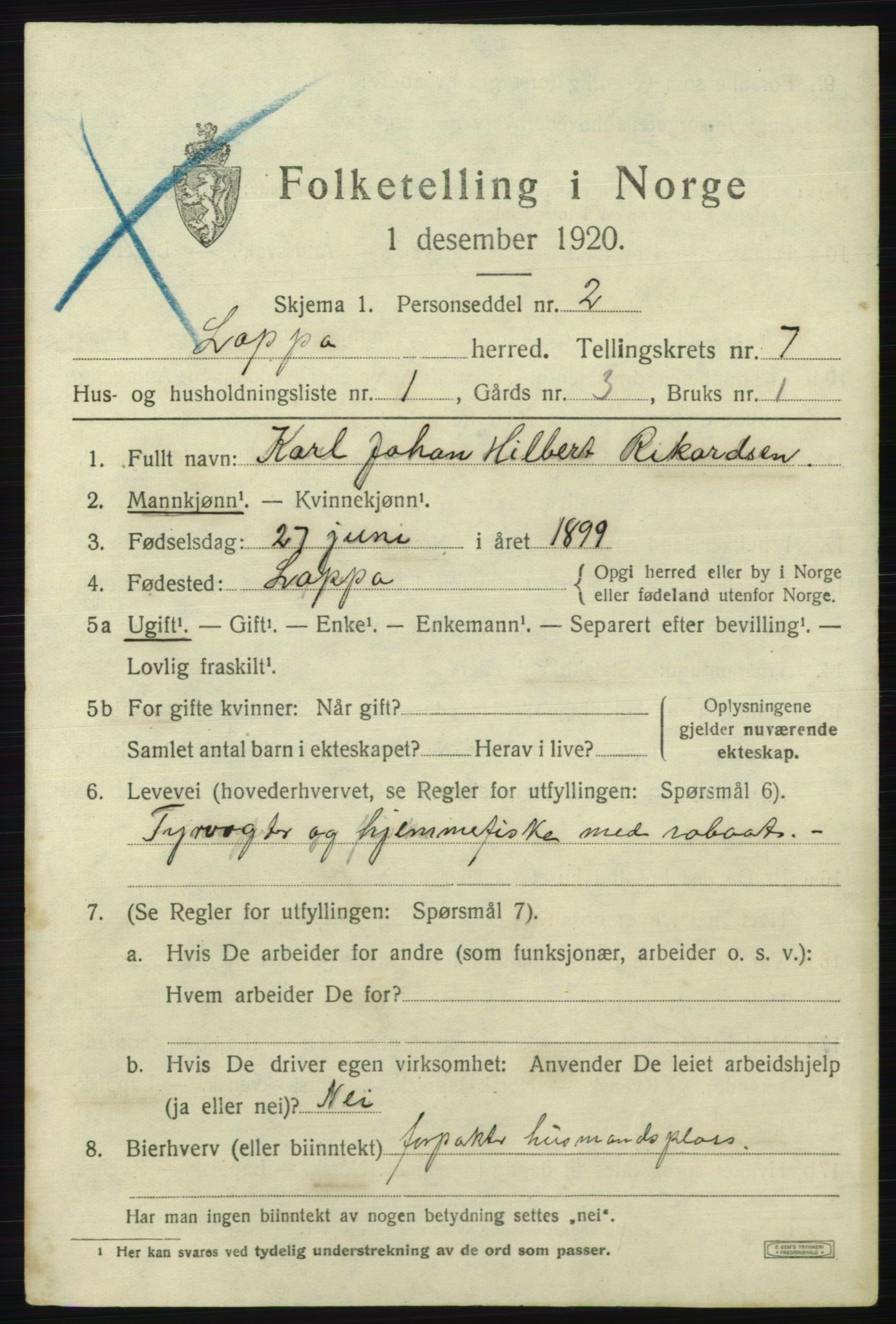 SATØ, 1920 census for Loppa, 1920, p. 3078