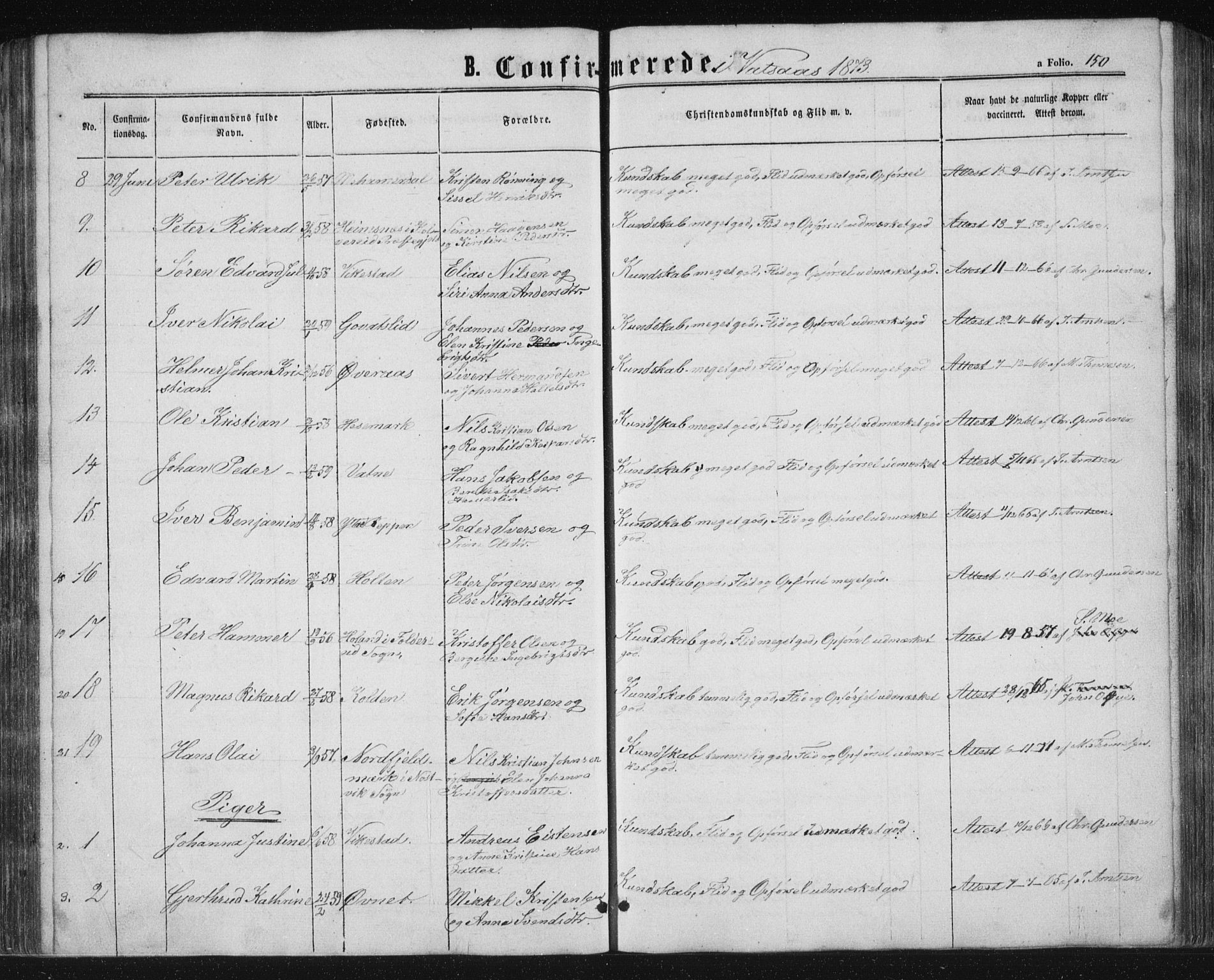 Ministerialprotokoller, klokkerbøker og fødselsregistre - Nordland, AV/SAT-A-1459/810/L0158: Parish register (copy) no. 810C02 /1, 1863-1883, p. 150