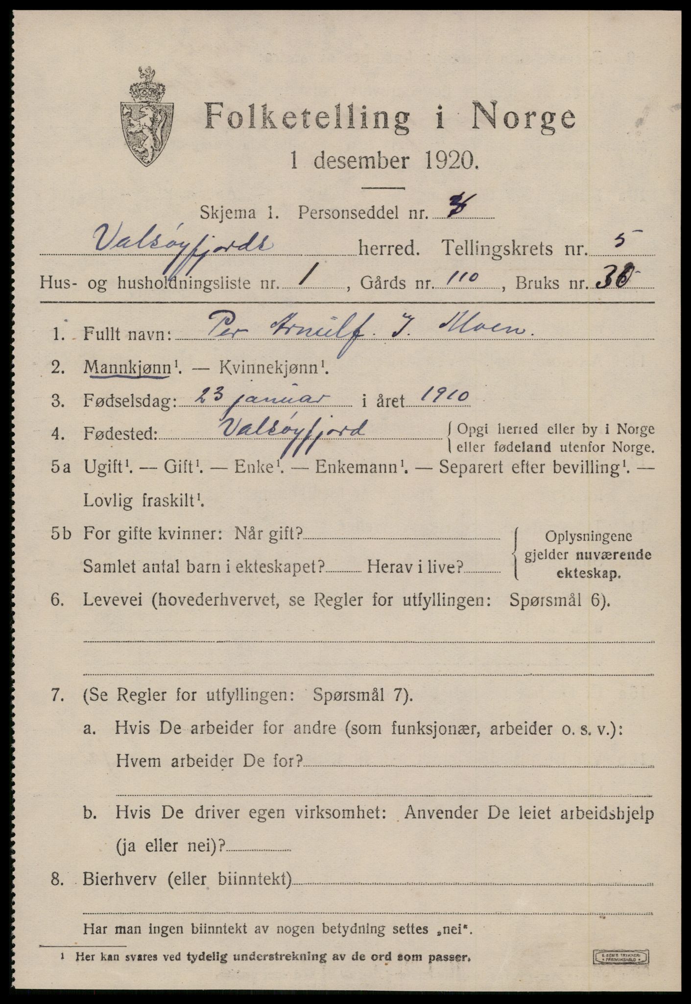 SAT, 1920 census for Valsøyfjord, 1920, p. 2385