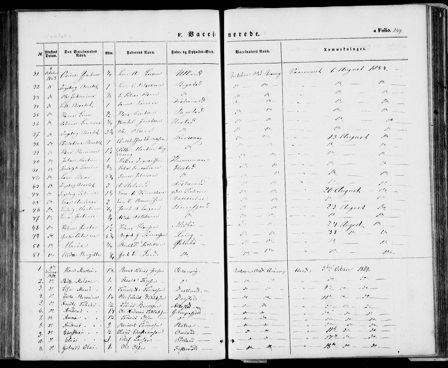 Flekkefjord sokneprestkontor, AV/SAK-1111-0012/F/Fa/Fab/L0004: Parish register (official) no. A 4, 1850-1875, p. 249