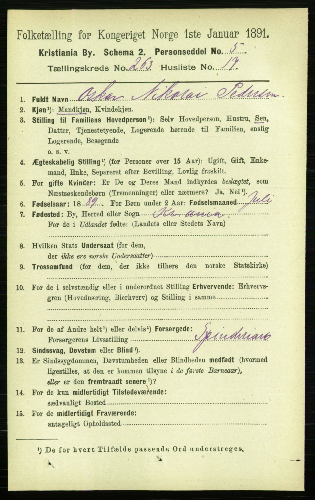 RA, 1891 census for 0301 Kristiania, 1891, p. 159910