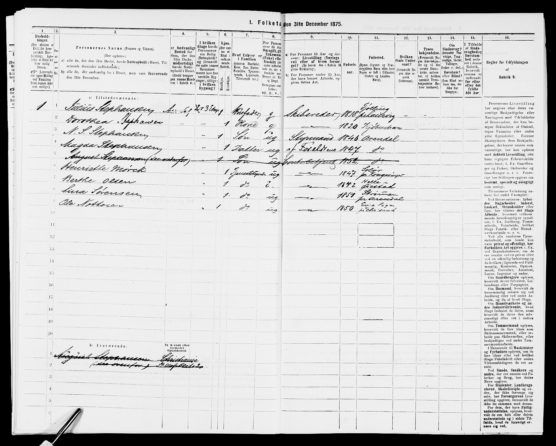 SAK, 1875 census for 0903P Arendal, 1875, p. 230