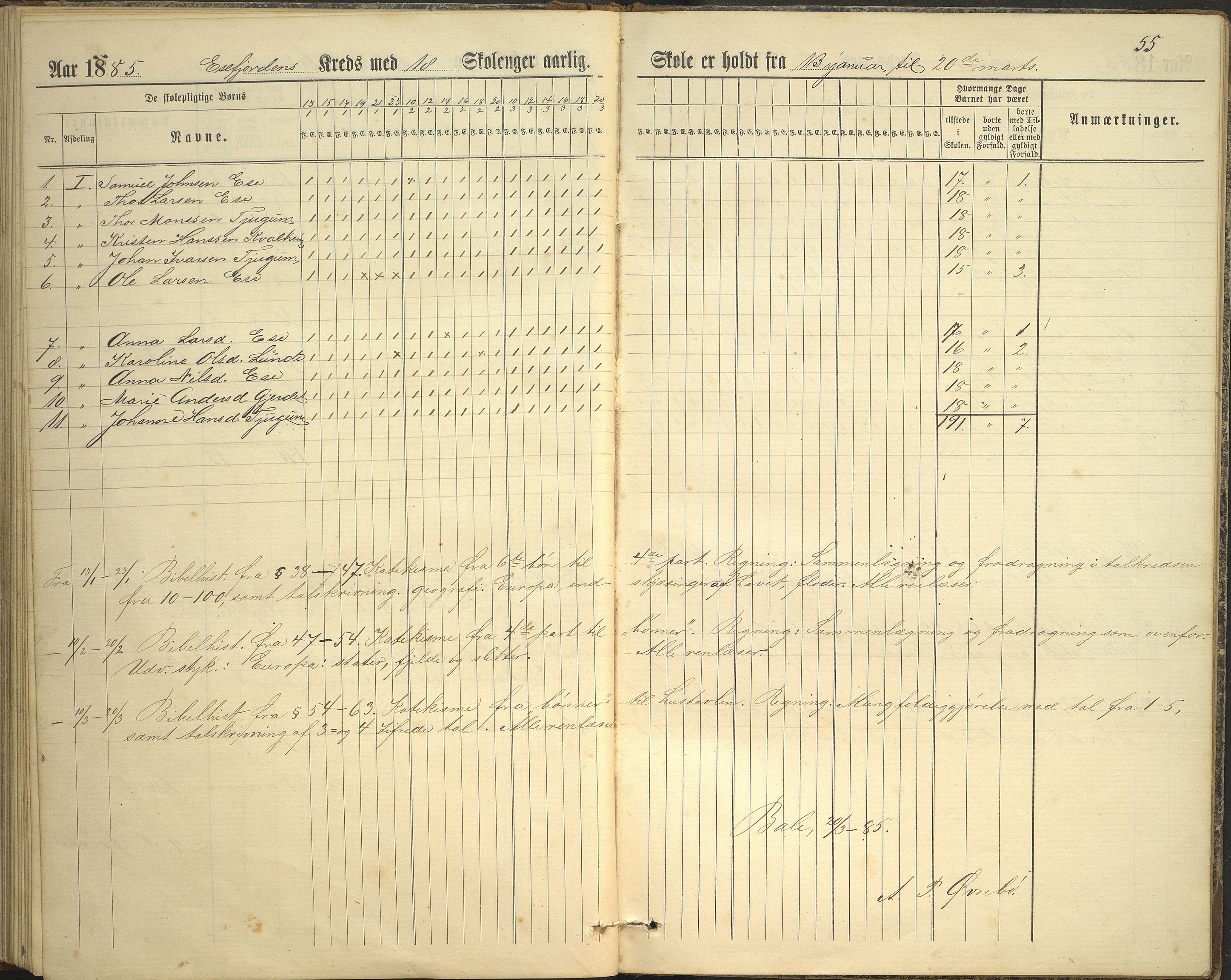 Balestrand kommune. Grøneng skule/Esefjorden skulekrins, VLFK/K-14180.520.07/543/L0001: dagbok for Esefjorden skulekrins, 1882-1905, p. 55