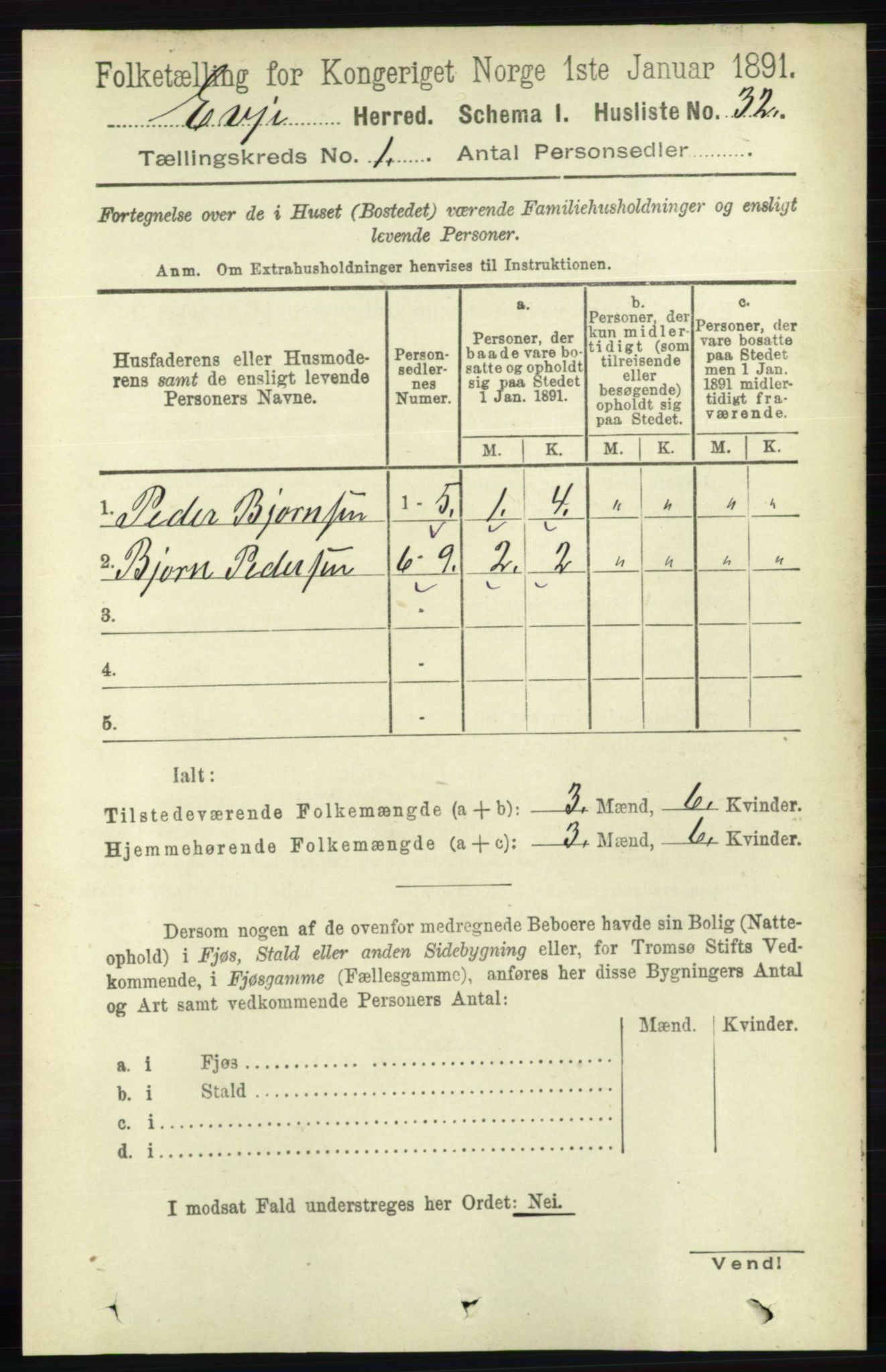 RA, 1891 census for 0937 Evje, 1891, p. 48