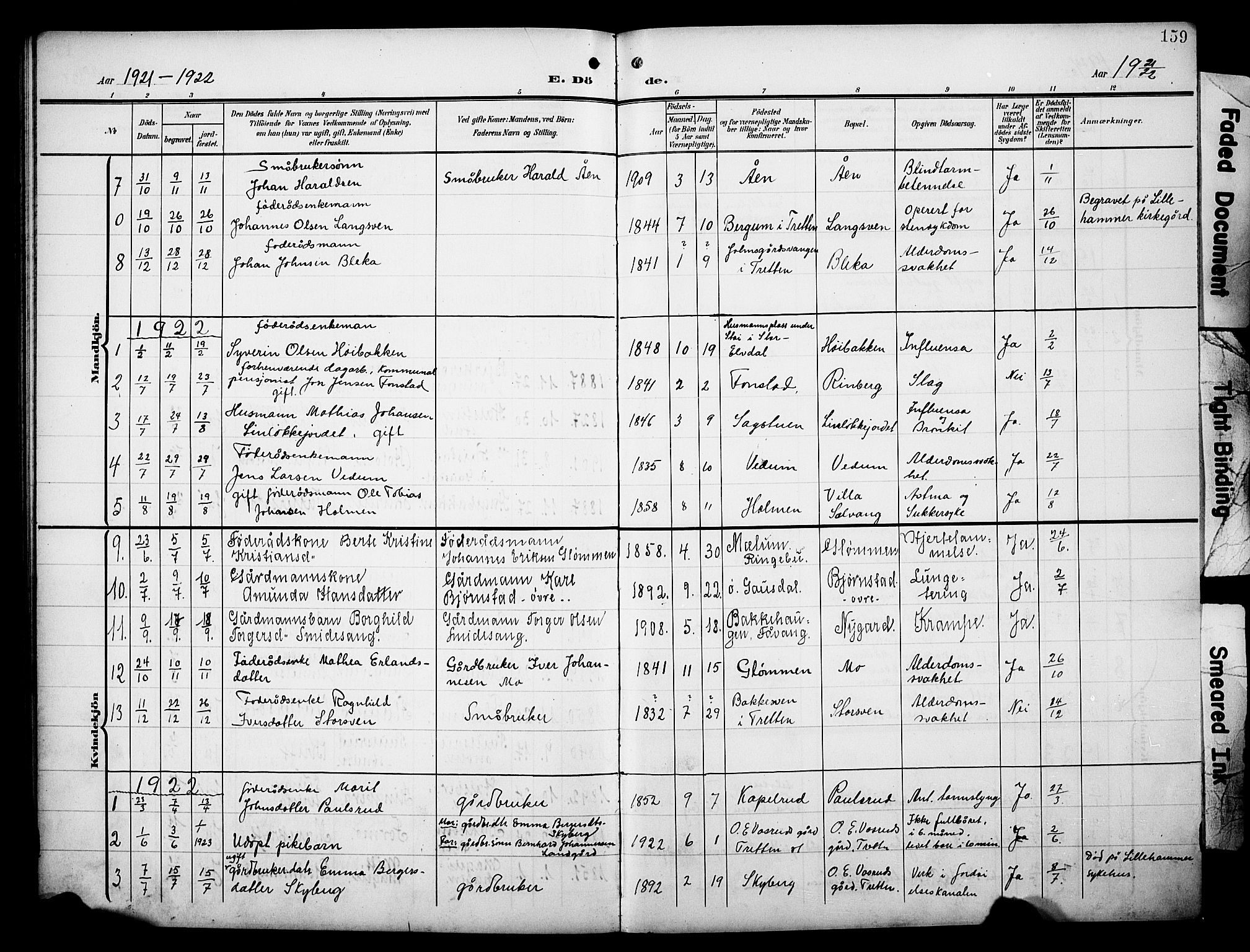 Øyer prestekontor, AV/SAH-PREST-084/H/Ha/Hab/L0006: Parish register (copy) no. 6, 1906-1929, p. 159