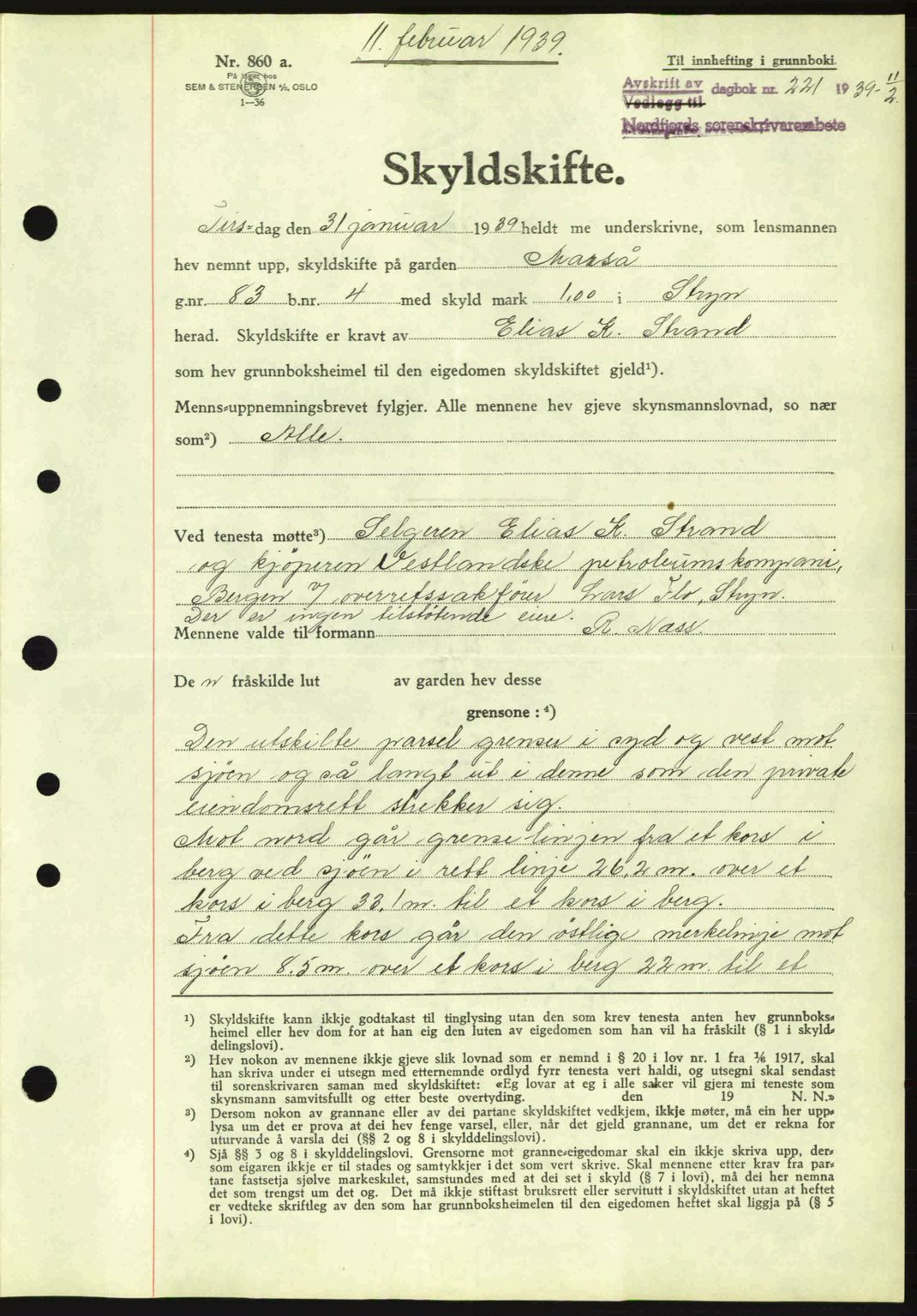 Nordfjord sorenskriveri, SAB/A-2801/02/02b/02bj/L0004: Mortgage book no. A4, 1938-1939, Diary no: : 221/1939